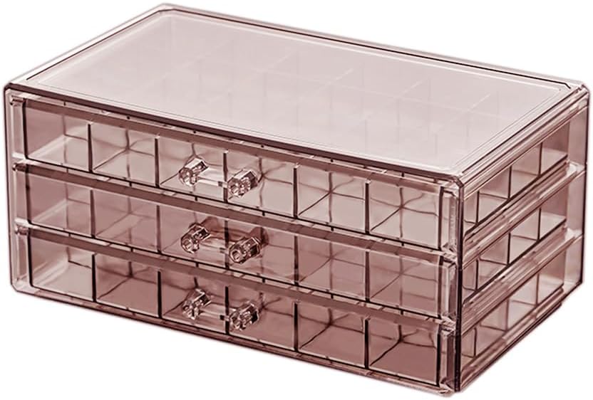 Earring Storage Box Organizer 3 Drawers Acrylic Jewelry Storage Box Holder Transparent Jewelry Display Stand with 72 Small Compartments Gift for Women Girls (Clear Purple Brown)