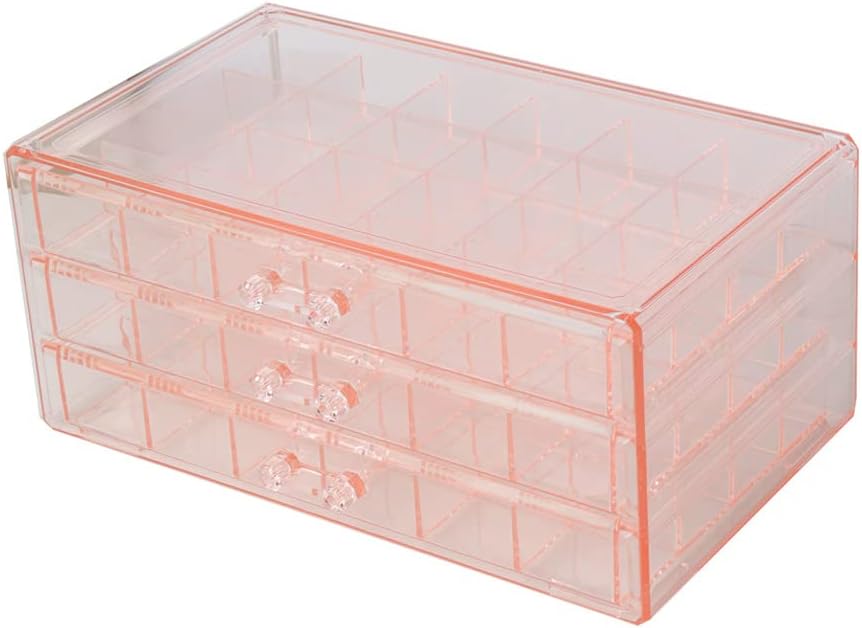 Earring Storage Box Organizer 3 Drawers Acrylic Jewelry Storage Box Holder Transparent Jewelry Display Stand with 72 Small Compartments Gift for Women Girls (Clear Pink)