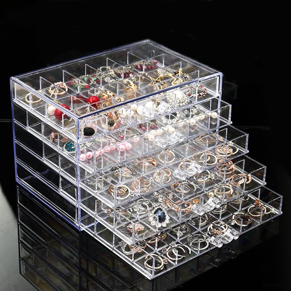 Earring Storage Box Organizer, Acrylic Jewelry Storage Box Holder 5 Drawers Transparent Jewelry Display Stand with 120 Small Compartments Gift Boxes for Women Girls (Clear)