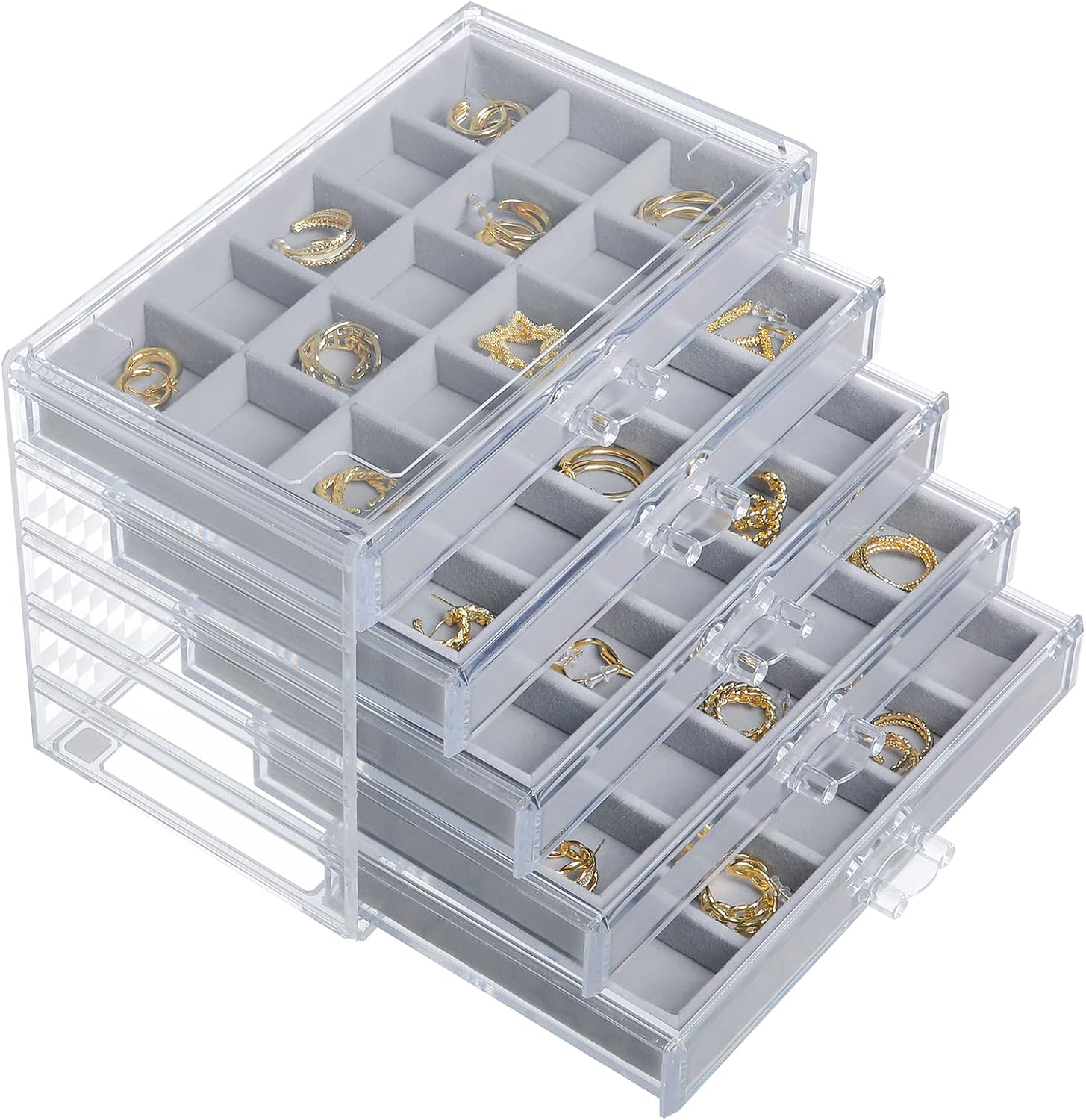 misaya Acrylic Earring Organizer with 75 Slots, 5 Drawers Clear Jewelry Organizer for Earrings Only, Gift for Women, Girls, Grey