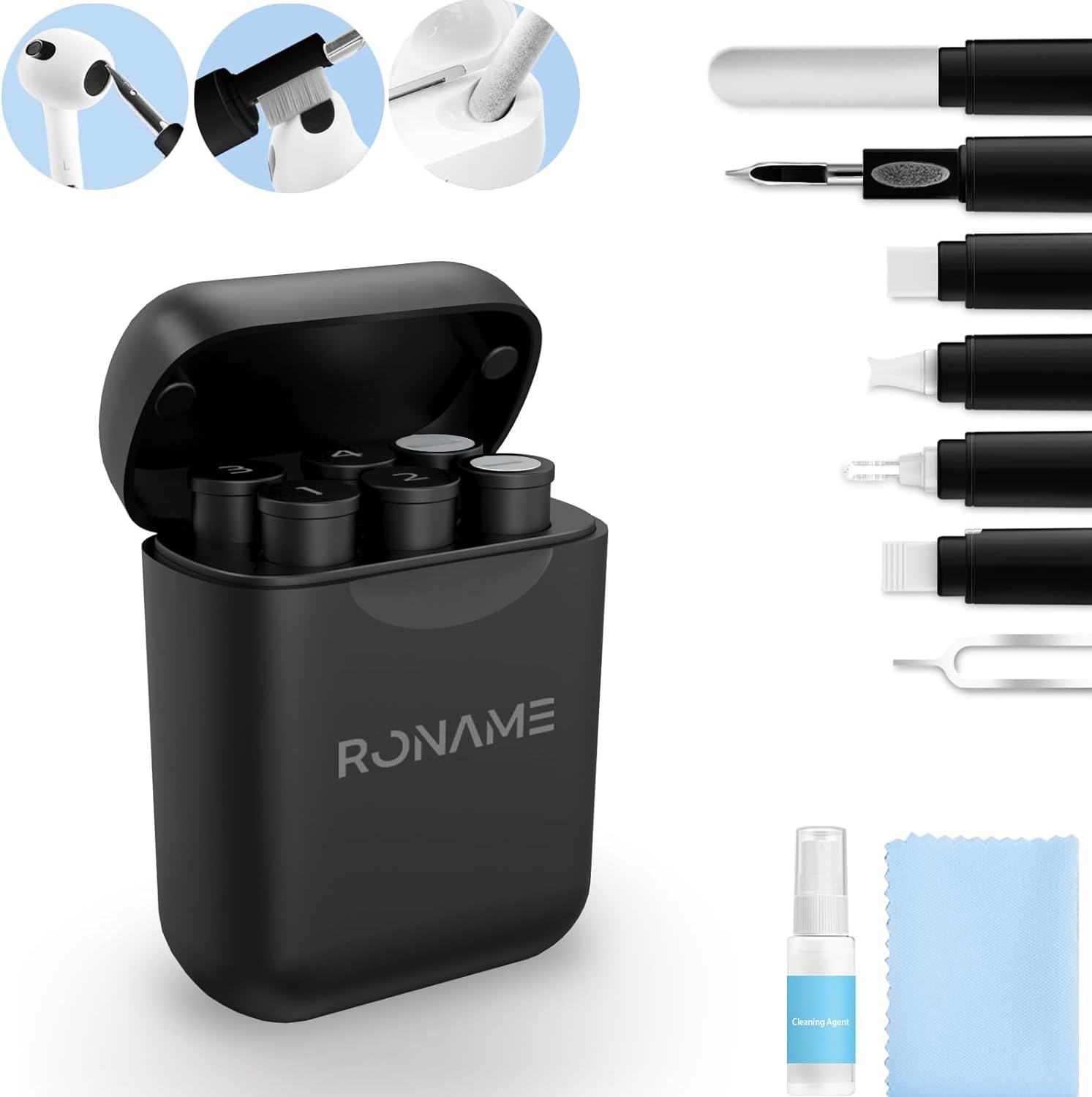 Cleaner Kit for Airpod, iPhone Cleaning Kit, Multi-Function Airpod Cleaner Kit Soft Brush for Phone Charging Port, Headphone, Earbuds, Earpods, Earphone,iPod, Case, iPhone, iPad, Laptop,Camera,Black