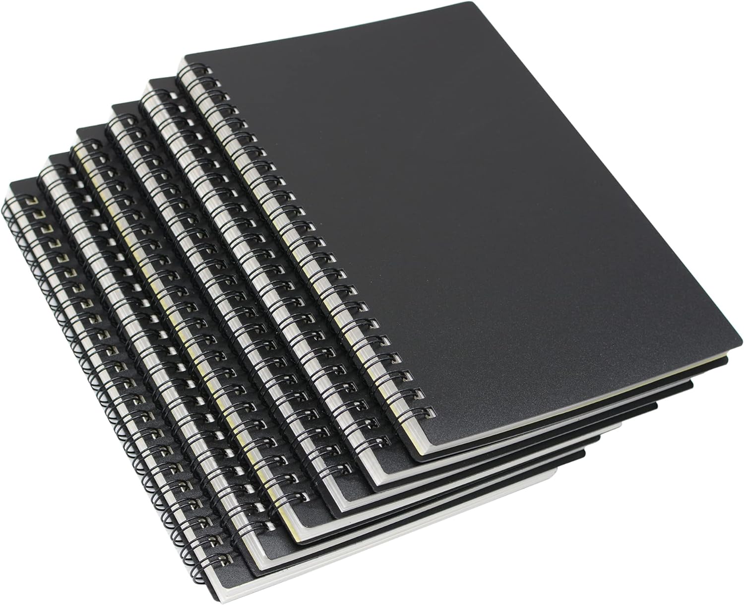 Yansanido Spiral Notebook, 6 Pcs A5 Thick Plastic Black Hardcover 7mm College Ruled 80 Sheets -160 Pages Journals for Study and Work (6 Black A5)