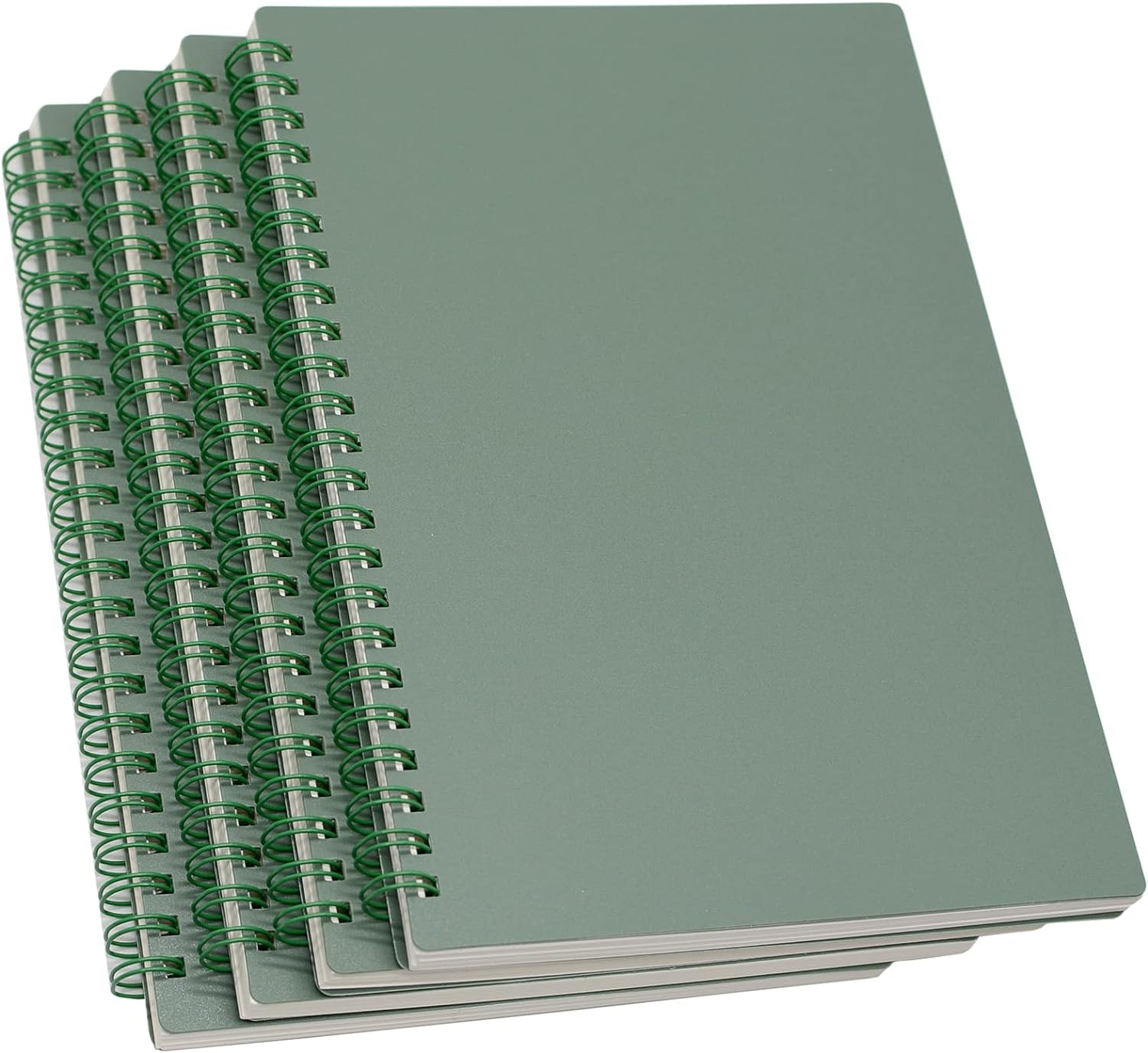 Yansanido Spiral Notebook, 4 Pcs A5 Thick Plastic Dark Green Hardcover 8mm Ruled 80 Sheets -160 Pages Journals for Study and Notes (Ruled-4pcs Dark Green, A5)