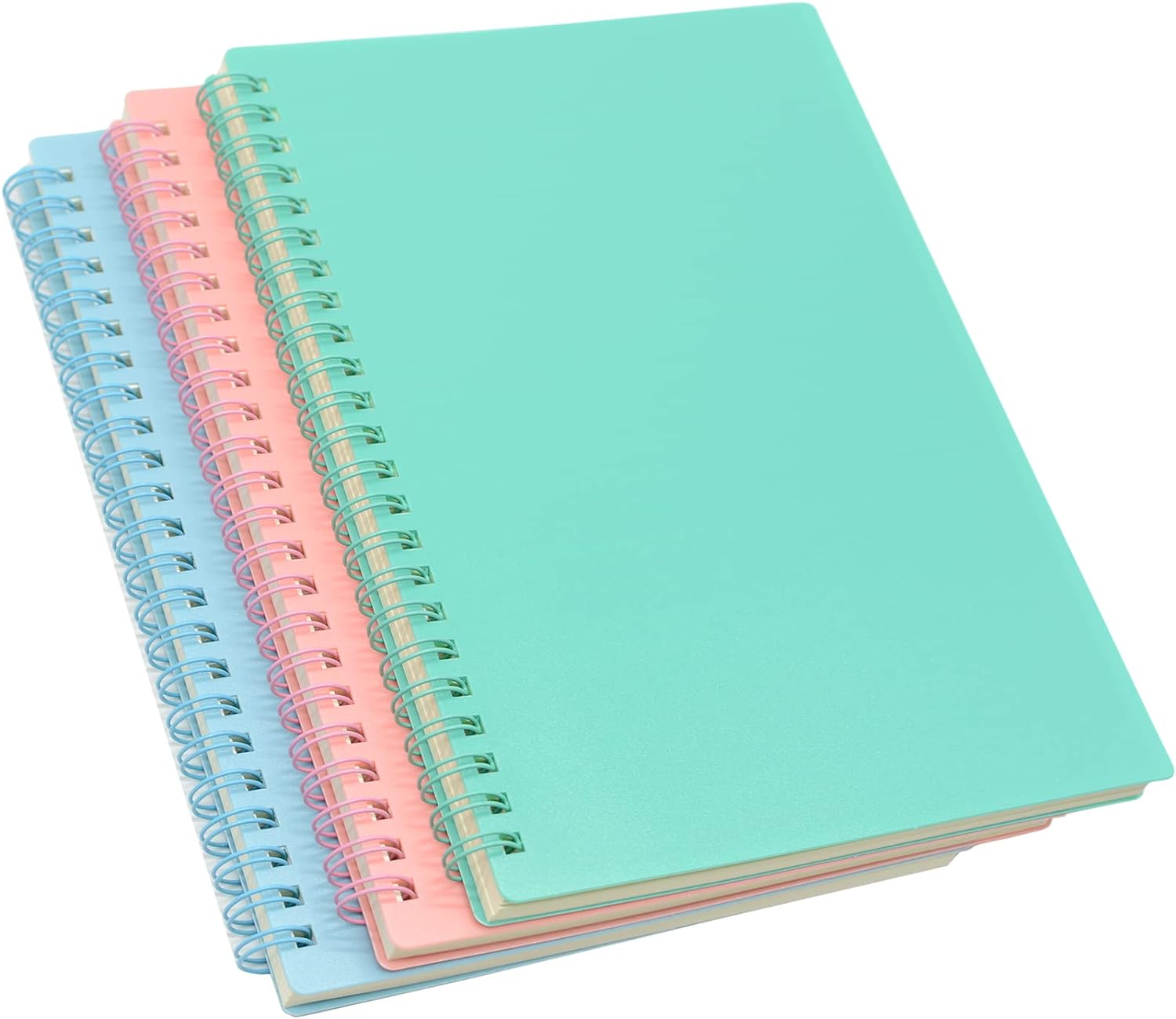 Yansanido Spiral Notebook, 3 Pcs A5 Thick Plastic Hardcover 8mm Ruled 3 Color 80 Sheets -160 Pages Journals for Study and Notes (Light Pink,Light Green,Light Blue, A5 5.7 x 8.3-Ruled)