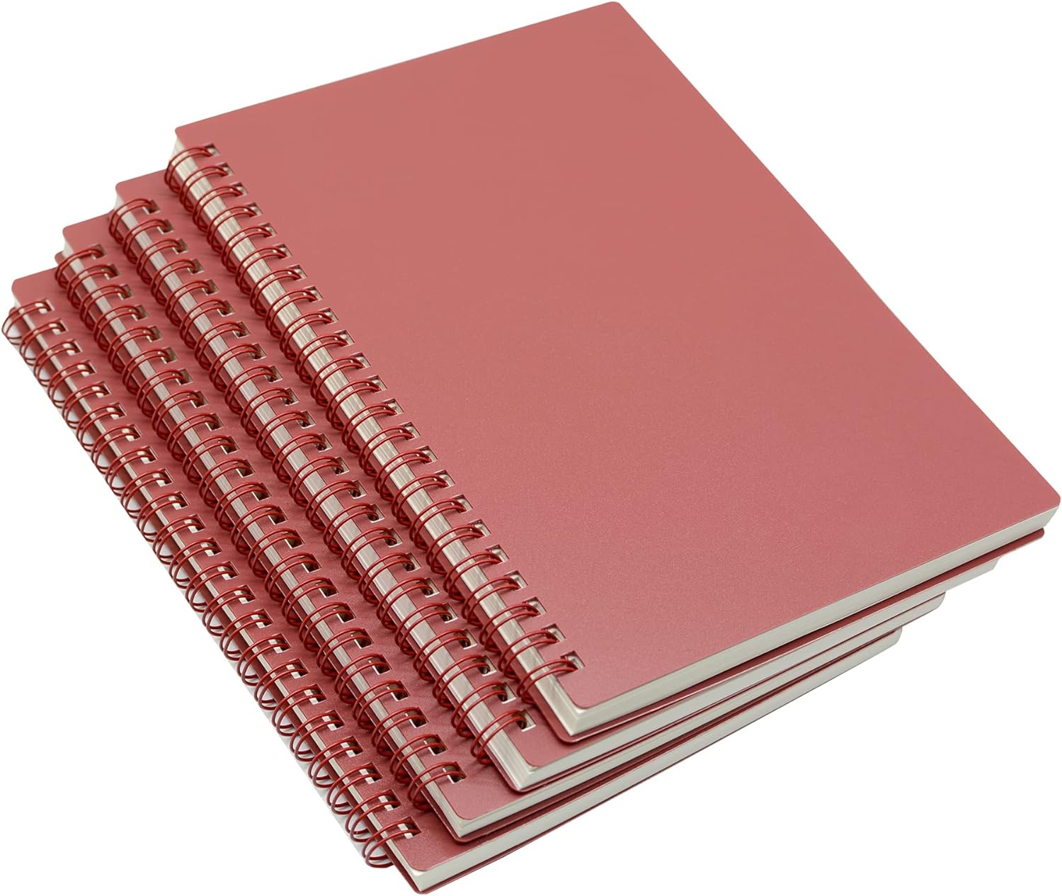 Yansanido Red Cover Spiral Notebook, 4 Pcs A5 Thick Plastic Hardcover 8mm Ruled 80 Sheets -160 Pages Journals for Study and Notes (Ruled-4pcs Wine Red, A5)