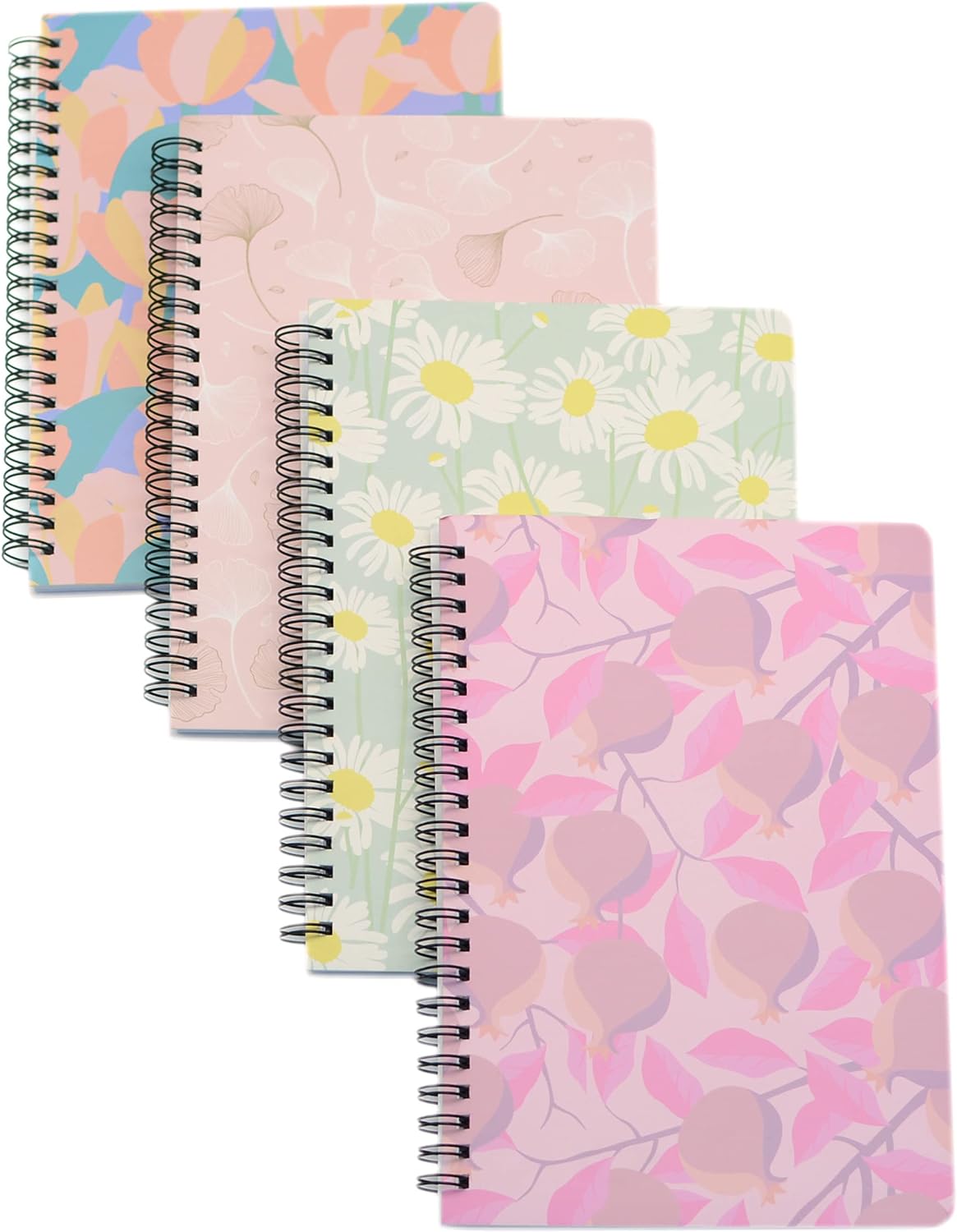 Yansanido Spiral Notebook, 4 Pcs A5 Thick Leaves Design Hardcover 8mm Ruled 4 Color 80 Sheets -160 Pages Journals for Study and Notes (Leaves)