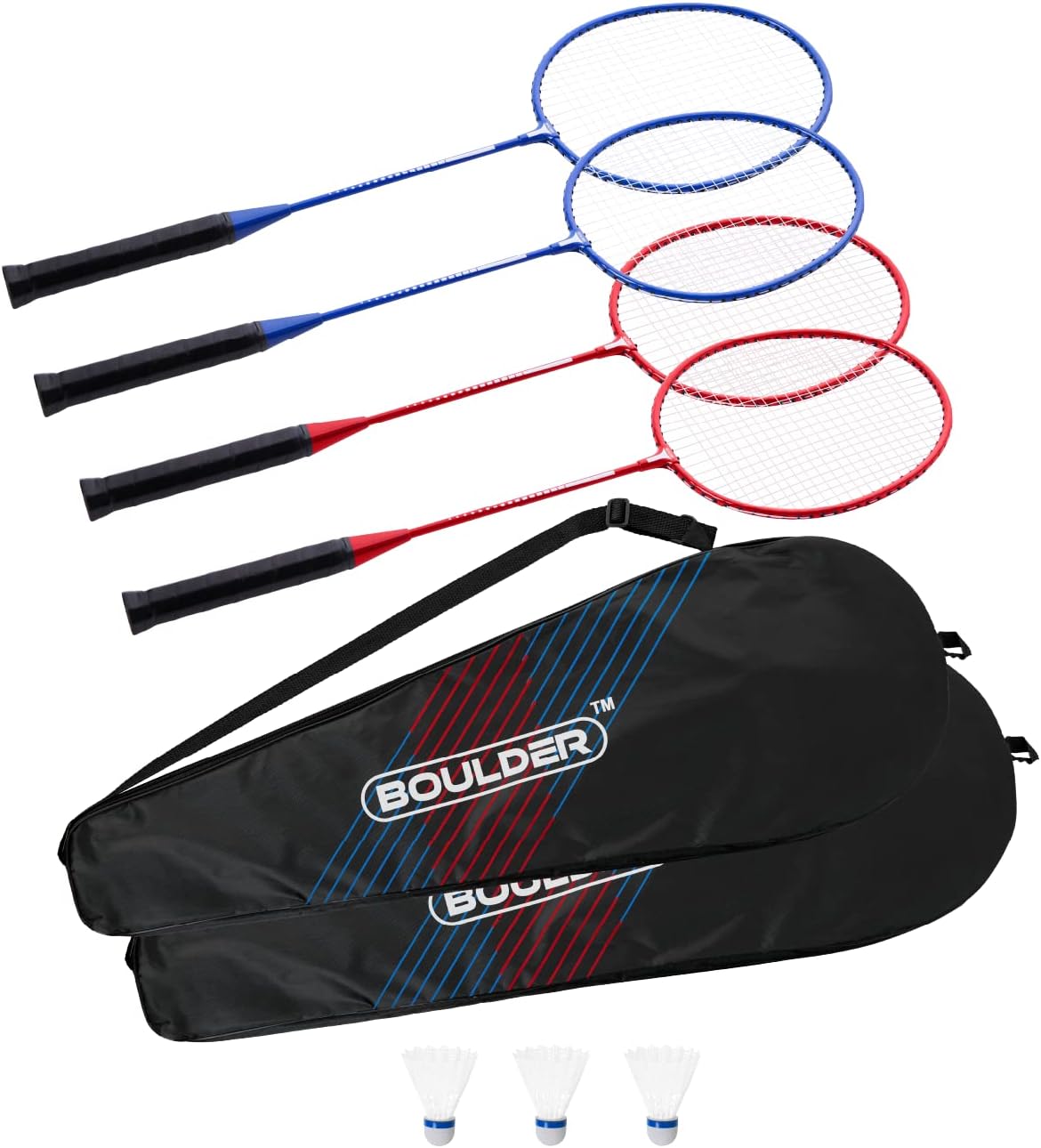 Boulder Sports Badminton Rackets - Lightweight Badminton Racket Set with 3 Shuttlecocks and Racquet Case - Badminton Set for Backyard or Outdoor Games