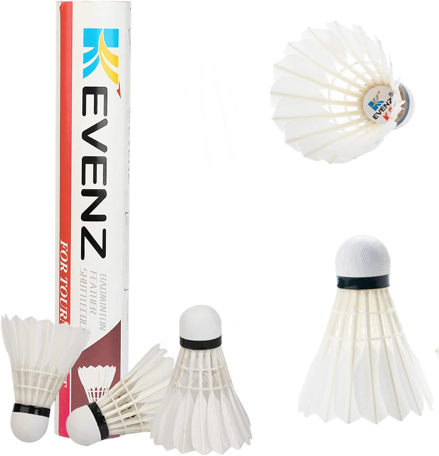 KEVENZ Goose Feather Badminton Shuttlecocks with Great Stability and Durability, High Speed Badminton Birdies-12PK (White-K2)