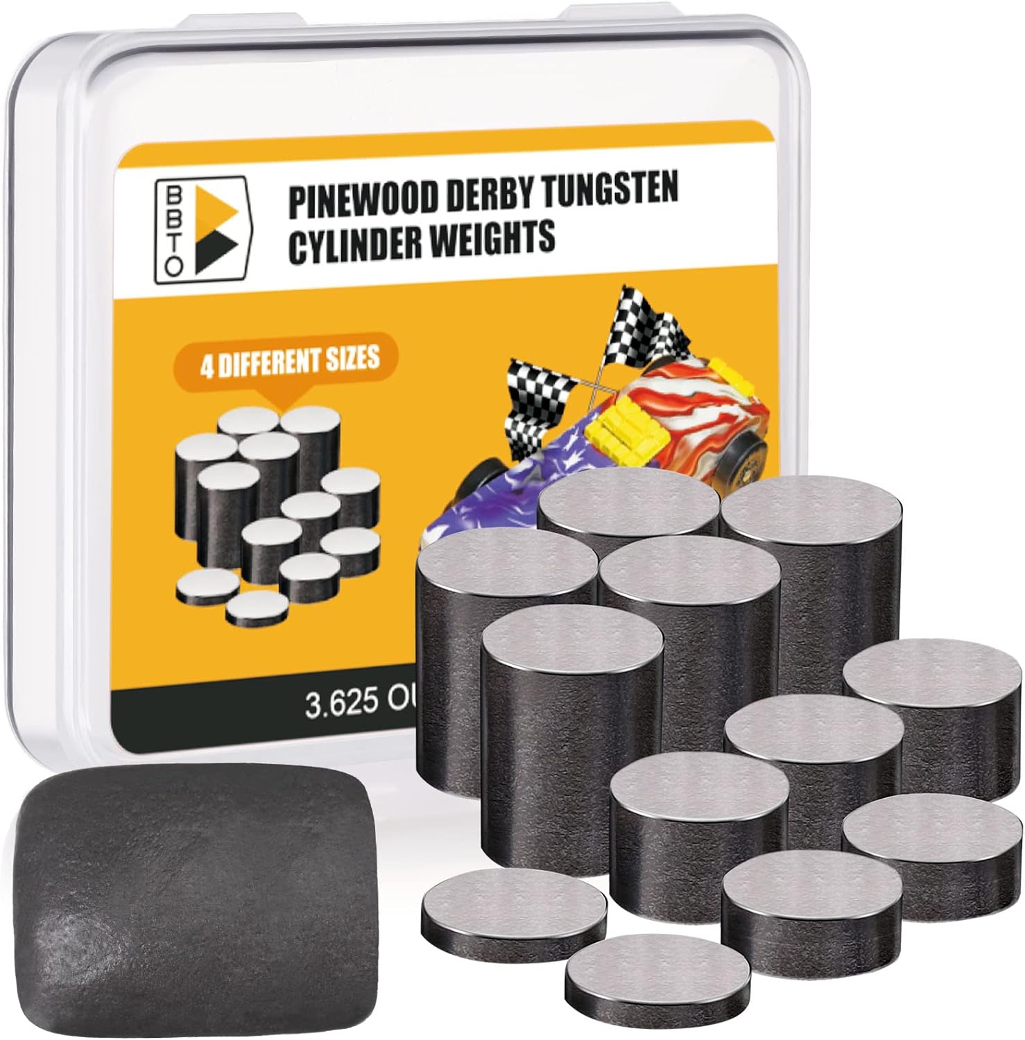 BBTO 4.625 oz Tungsten Weights Cylinders Weights and Tungsten Putty, Tungsten Weight Kit Compatible with Pinewood Derby Car Weights
