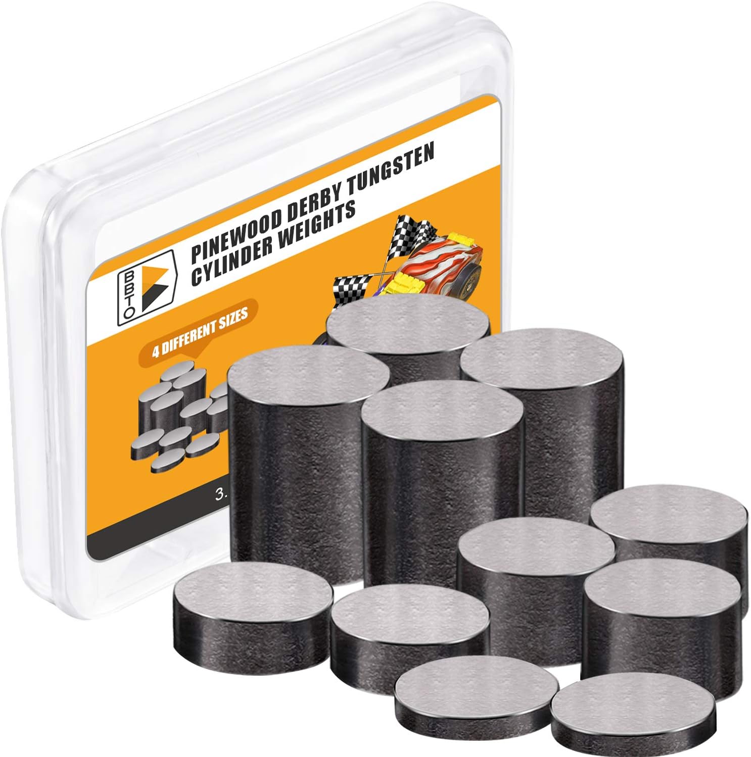 Tungsten Weights 3.125 Ounce 3/8 Inch Incremental Cylinders Car Incremental Weights Compatible with Pinewood Car Derby Weights (11 Pieces, 4 Size)