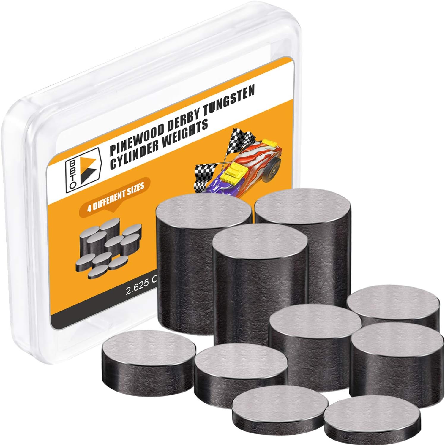 Tungsten Weights 2.625 Ounce 3/8 Inch Cylinder Weights Car Incremental Weights Compatible with Pinewood Car Derby Weights, 10 Pieces, 4 Size