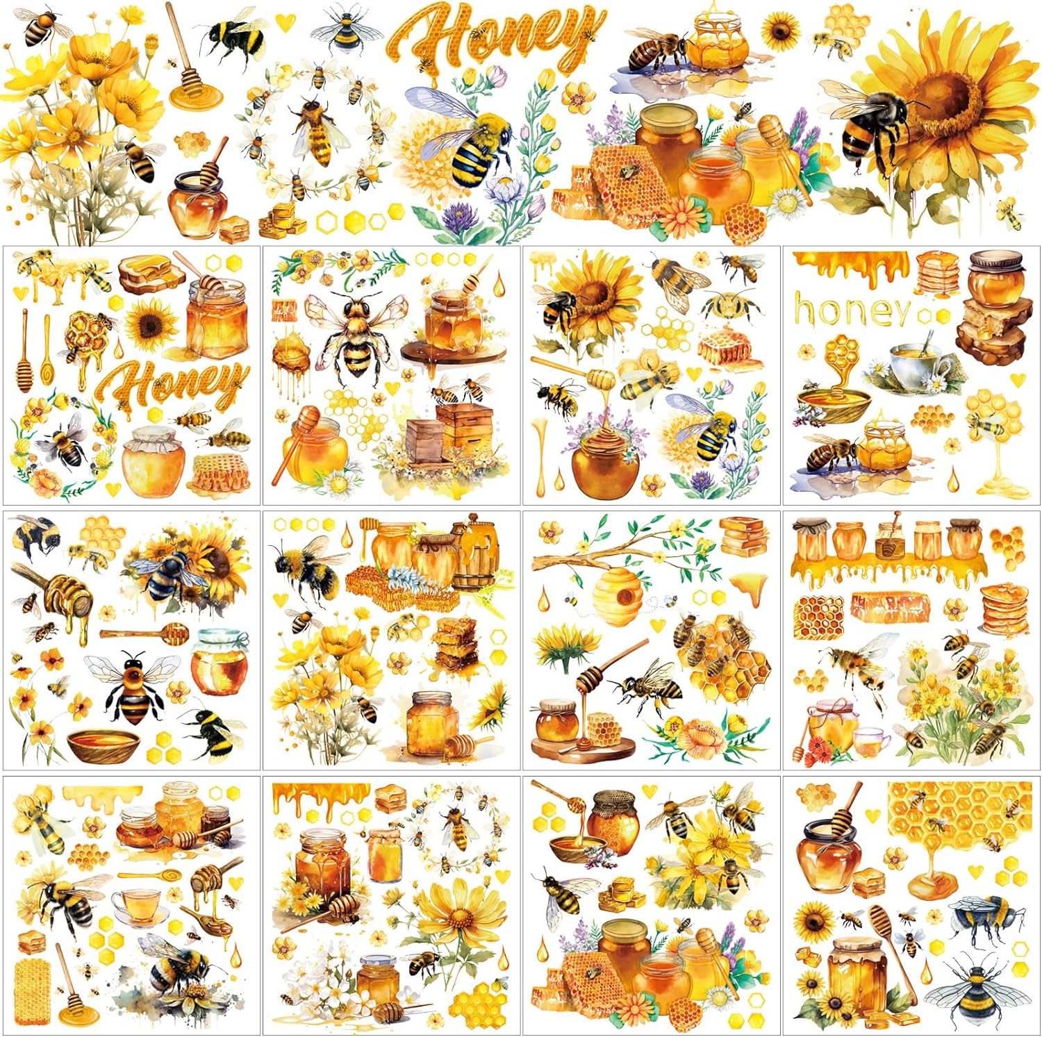 BBTO 12 Sheets Rub on Transfers for Crafts and Furniture Rub on Transfer Stickers Rub on Decals for Wood DIY Paper Home Decor, 5.5 x 5.7 Inch(Bee)