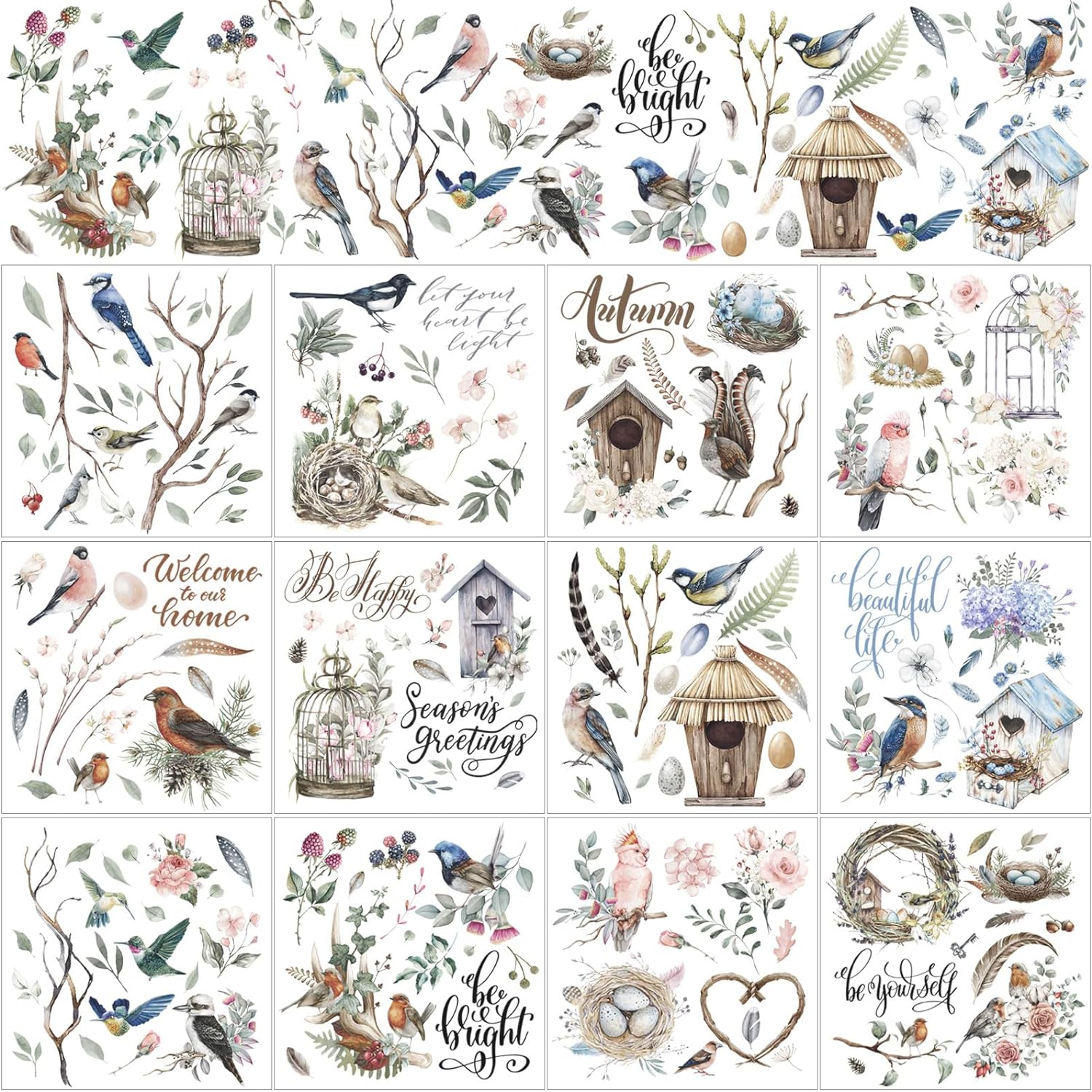 BBTO 12 Sheets Rub on Transfers for Crafts and Furniture Rub on Transfer Stickers Rub on Decals for Wood DIY Paper Home Decor, 5.5 x 5.7 Inch(Bird)