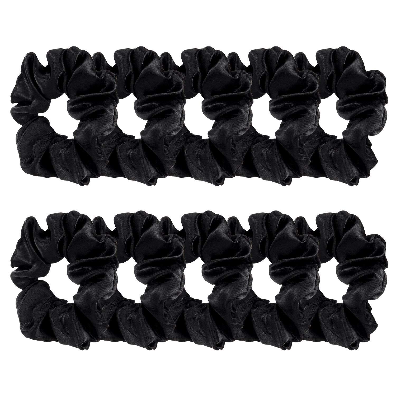 10 Pieces Satin Scrunchies Hair Ties Silky Small Elastic Hair Bobbles Ponytail Holders Curly Hair Accessories for Women Girls Kids Adults (Black)