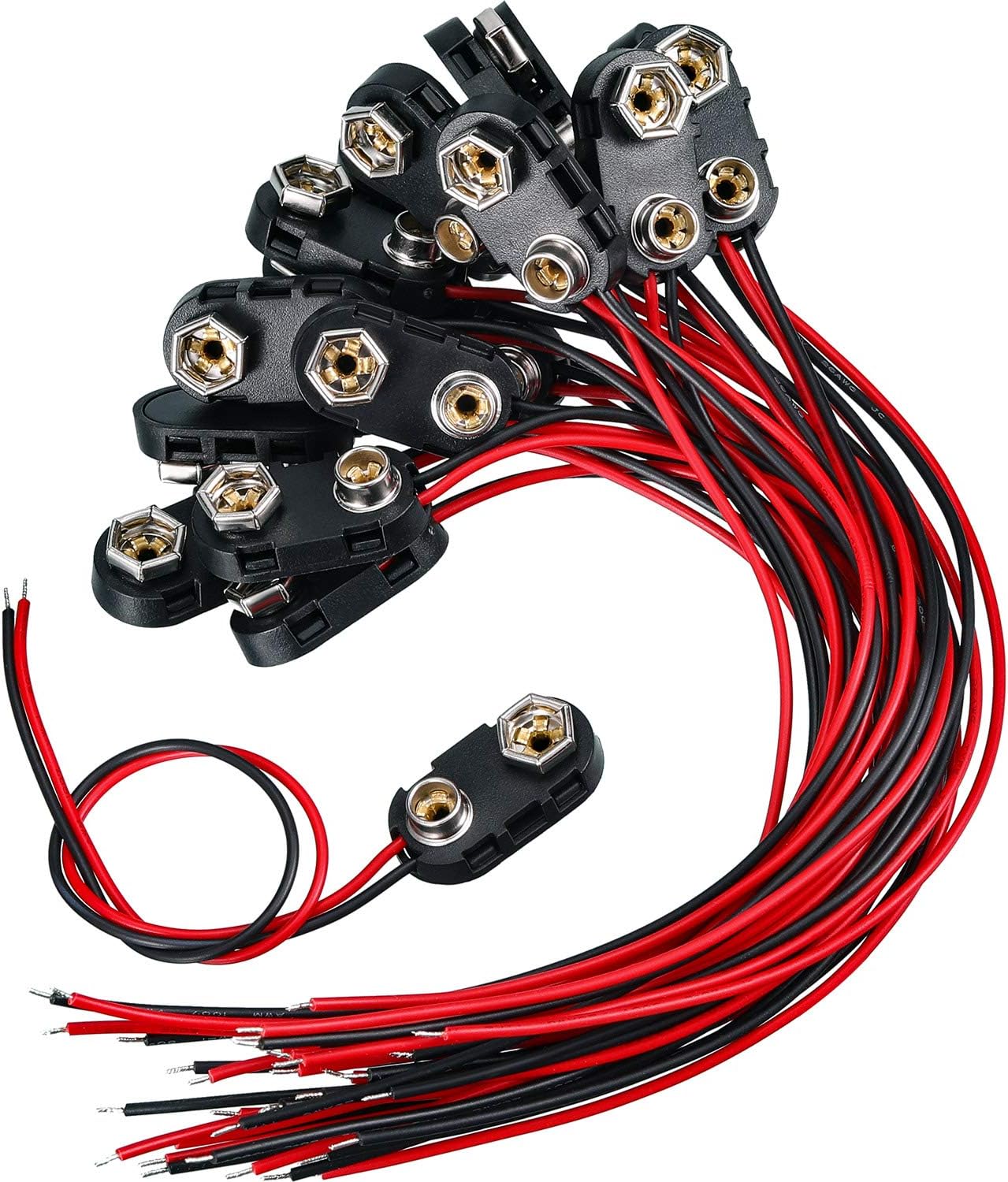 BBTO 20 Pack 9 V Battery Clip Connector Long Cable Connection Hard Shell Black Red Connector (I Type)