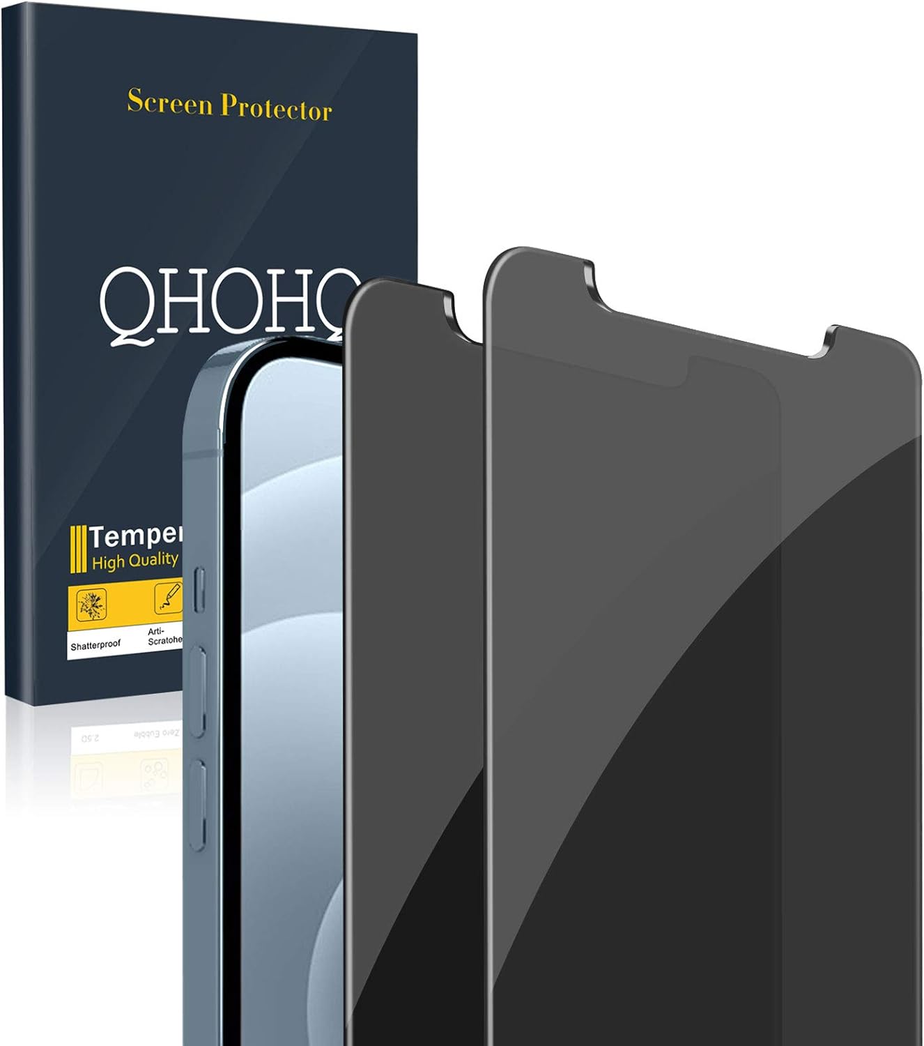 QHOHQ [2 Pack] Privacy Screen Protector for iPhone 12 Pro Max 6.7 Inch, Anti-Spy Tempered Glass Film, 9H Hardness, 2.5D Edge, Scratch Resistant, Easy Install - Case Friendly