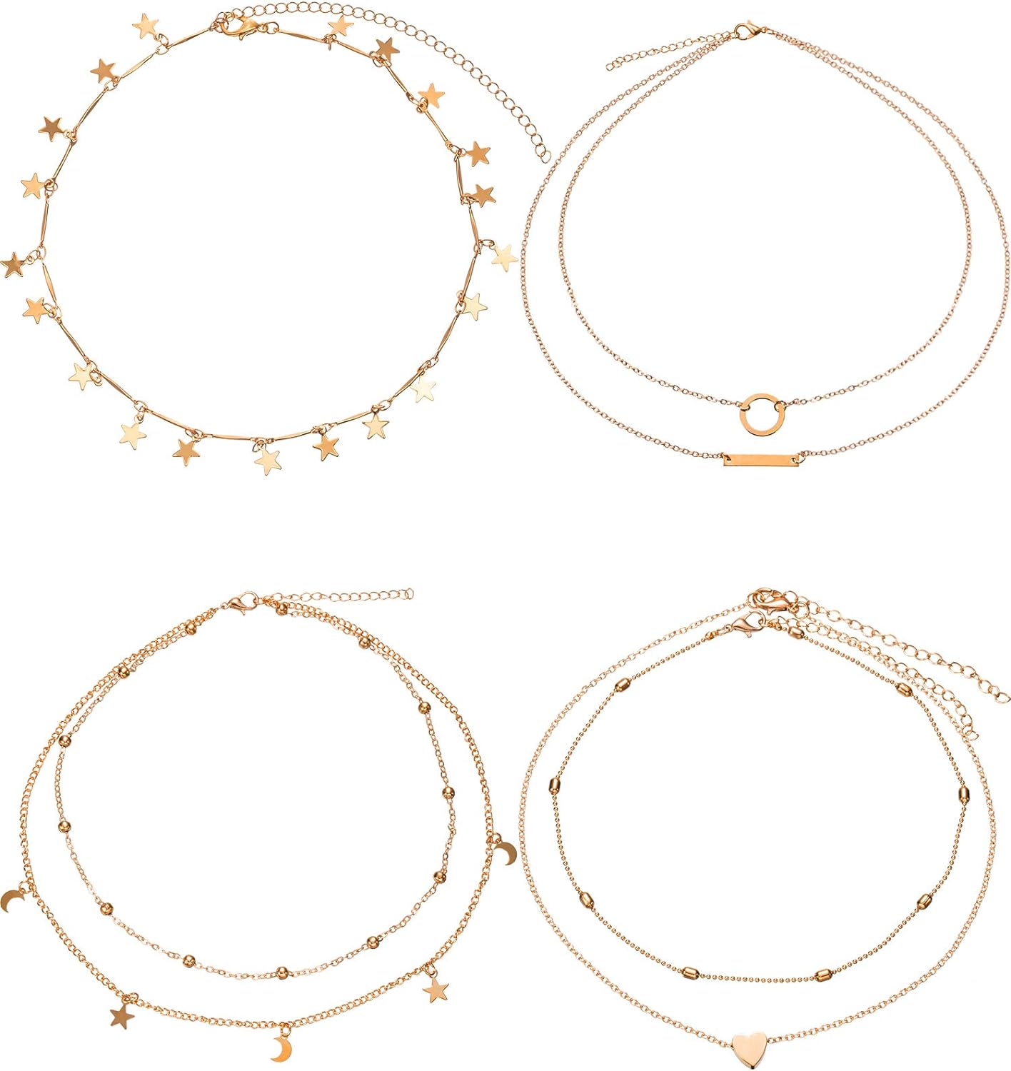 BBTO 4 Pieces Layered Pendant Choker Necklace Gold Layering Chain Choker for Women Girls