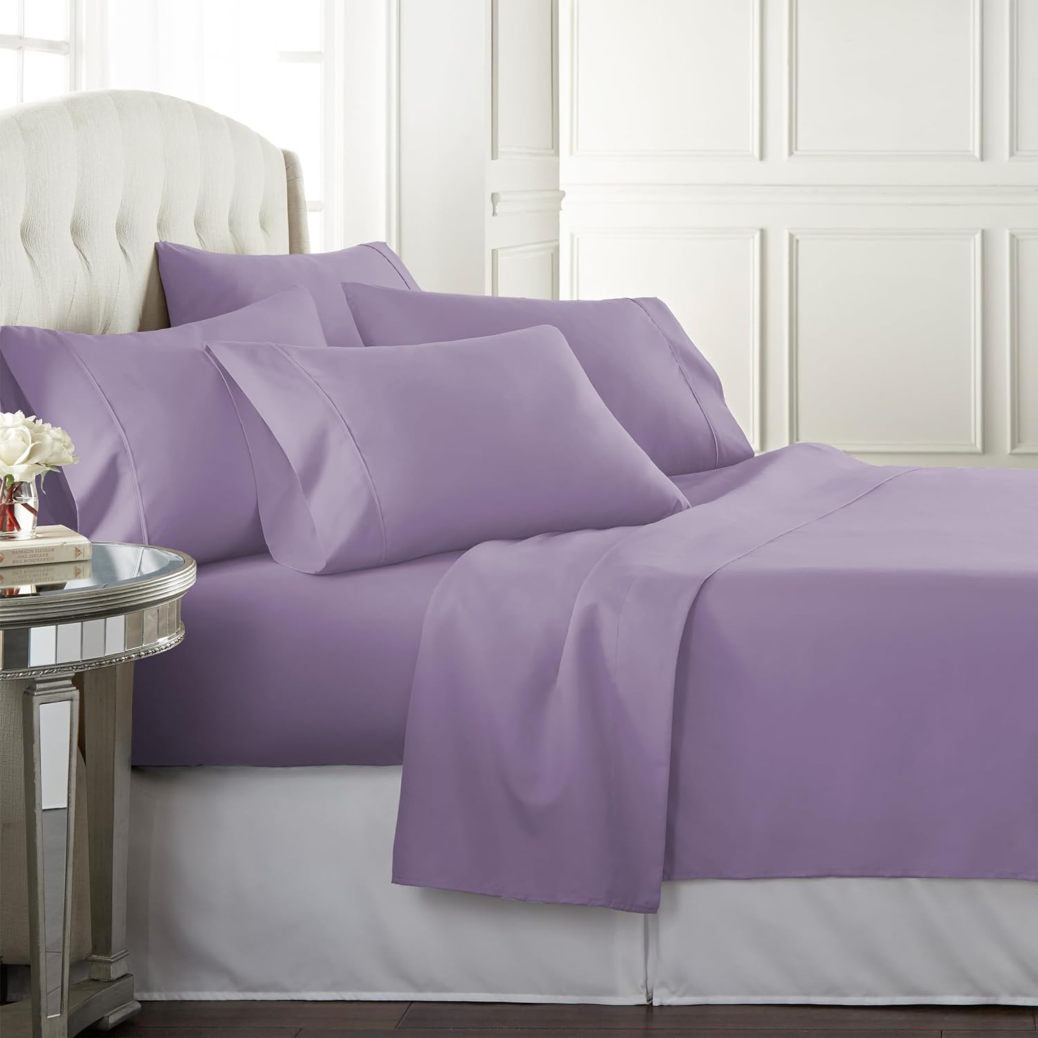 Danjor Linens King Size Sheets Set - 6 Piece Set Including 4 Pillowcases - Deep Pockets - Breathable, Soft Bed Sheets - Wrinkle Free - Machine Washable - Lavender King Bed Sheets - 6 pc