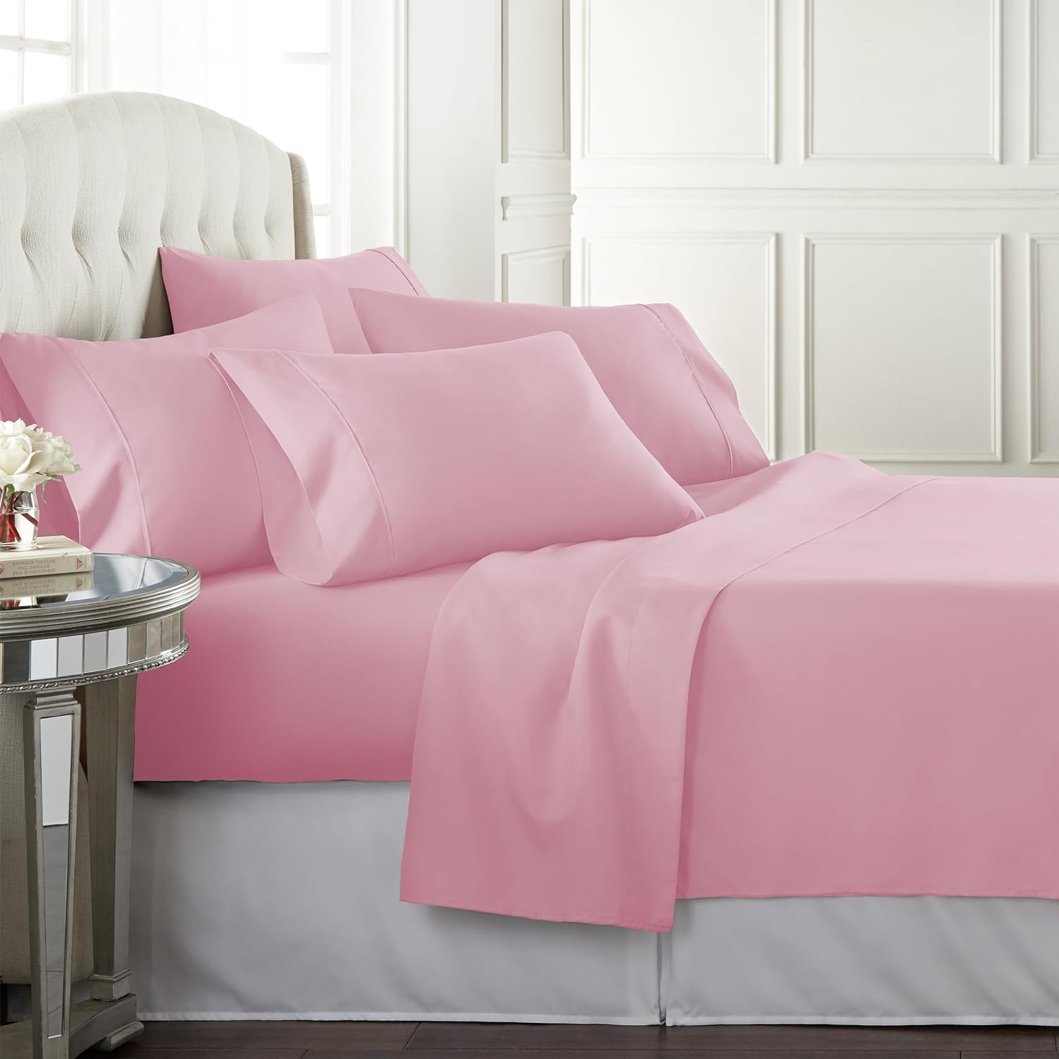 Danjor Linens King Size Sheets Set - 6 Piece Set Including 4 Pillowcases - Deep Pockets - Breathable, Soft Bed Sheets - Wrinkle Free - Machine Washable - Pink King Bed Sheets - 6 pc