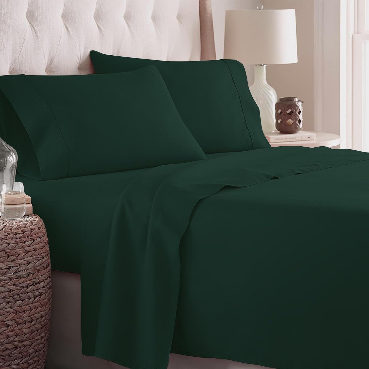 Danjor Linens Twin XL Sheets - Hotel Luxury Essentials Bedding - 4 pc Soft Bedding & Pillowcases Set with Deep Pockets - Breathable Bed Sheets, Wrinkle Free - Forest Green Sheets