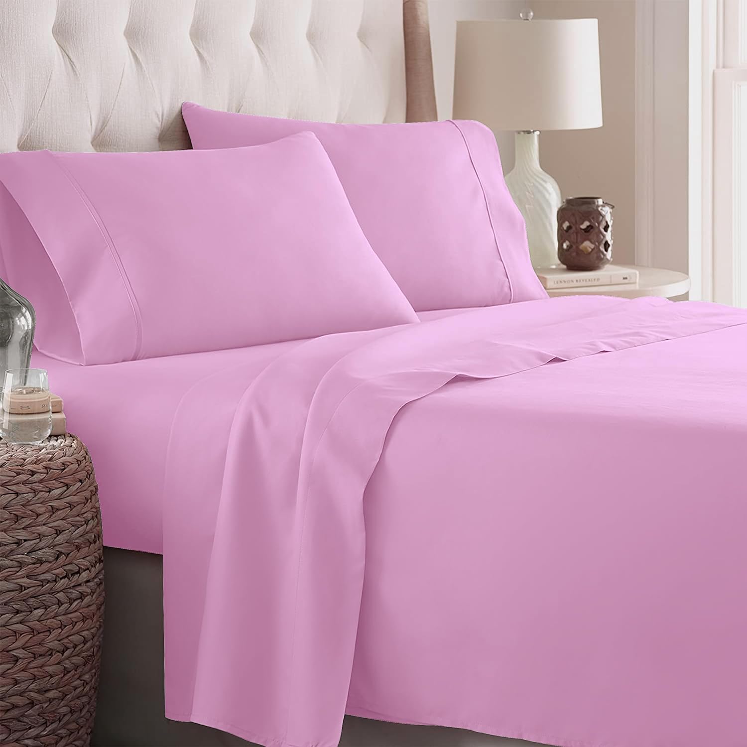 Danjor Linens Twin XL Sheets - Hotel Luxury Essentials Bedding - 4 pc Soft Bedding & Pillowcases Set with Deep Pockets - Breathable Bed Sheets, Wrinkle Free - Pink Sheets