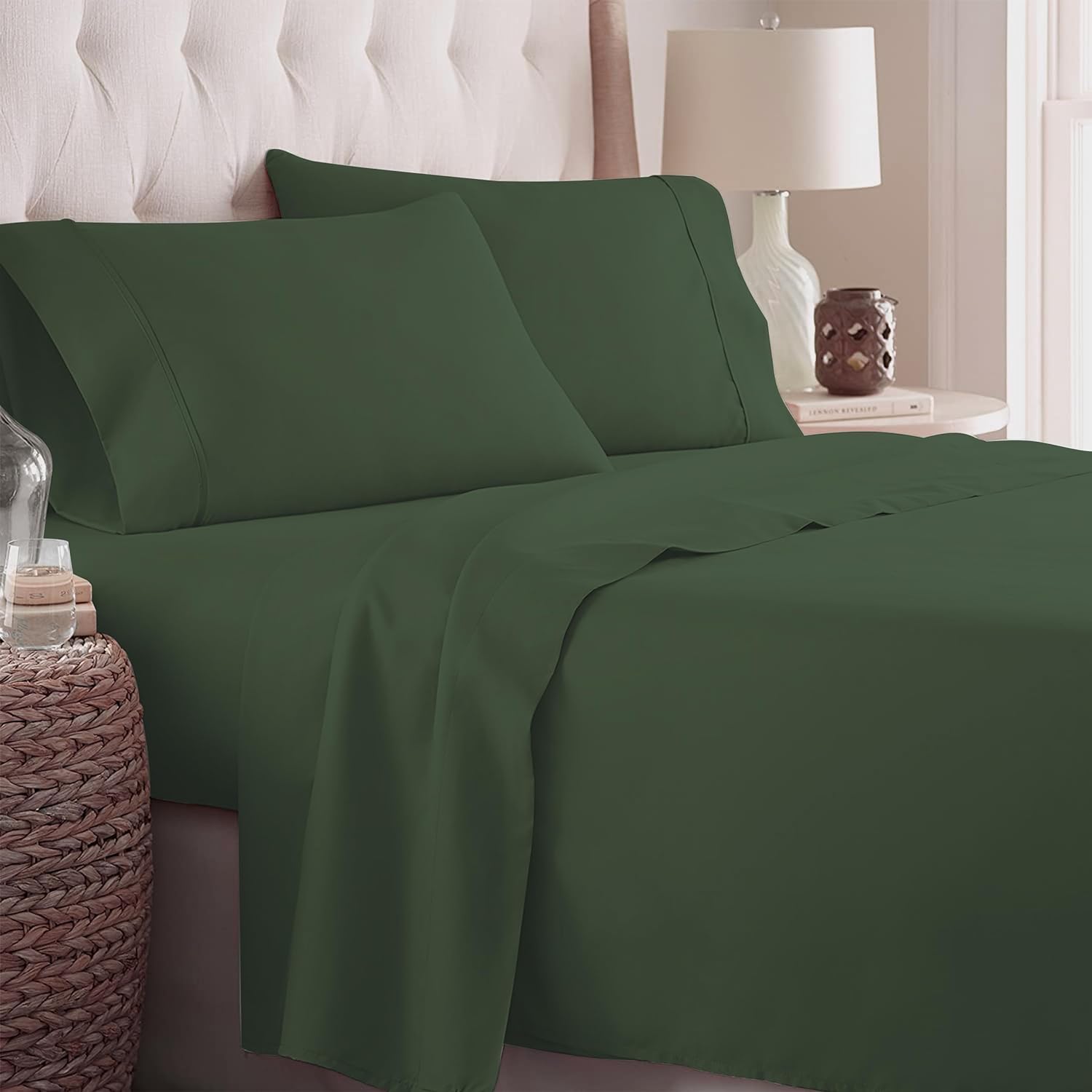 Danjor Linens Twin Sheet Set - Deep Pockets - Breathable, Soft Bed Sheets - Wrinkle Free - Machine Washable - Dark Sage Sheets for Twin Size Bed - 4 pc