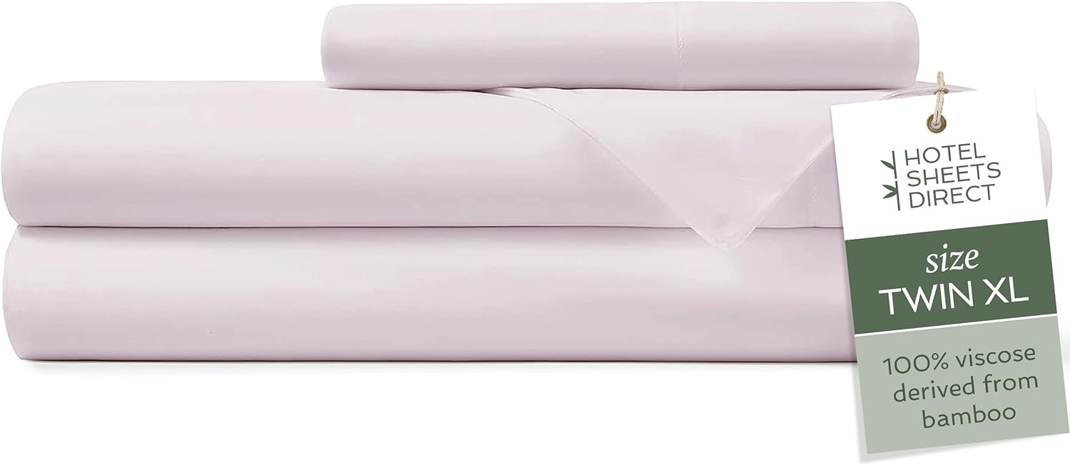 Hotel Sheets Direct 100% Viscose Derived from Bamboo Sheets Set Twin XL - Cooling Bed Sheets with 1 Pillowcase- Breathable, Moisture Wicking & Silky Soft Sheets Set- Light Pink