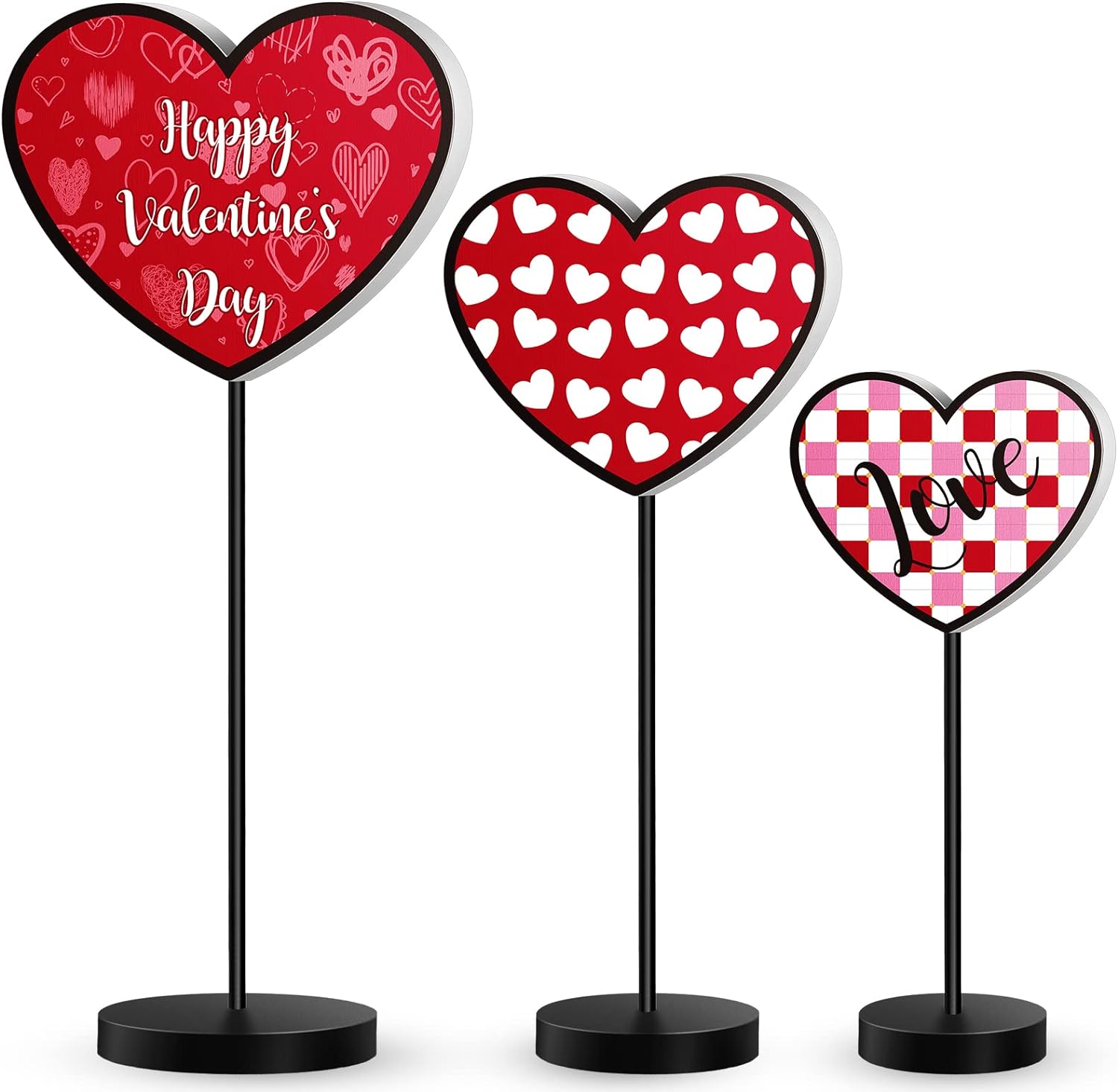 3 Pcs Valentines Day Heart Wooden Sign on Stand Valentines Day Wood Table Decor Heart Shaped Wood Decor Freestanding Heart Decorations Heart Tabletop Centerpiece for Wedding Home Party Favor Supplies