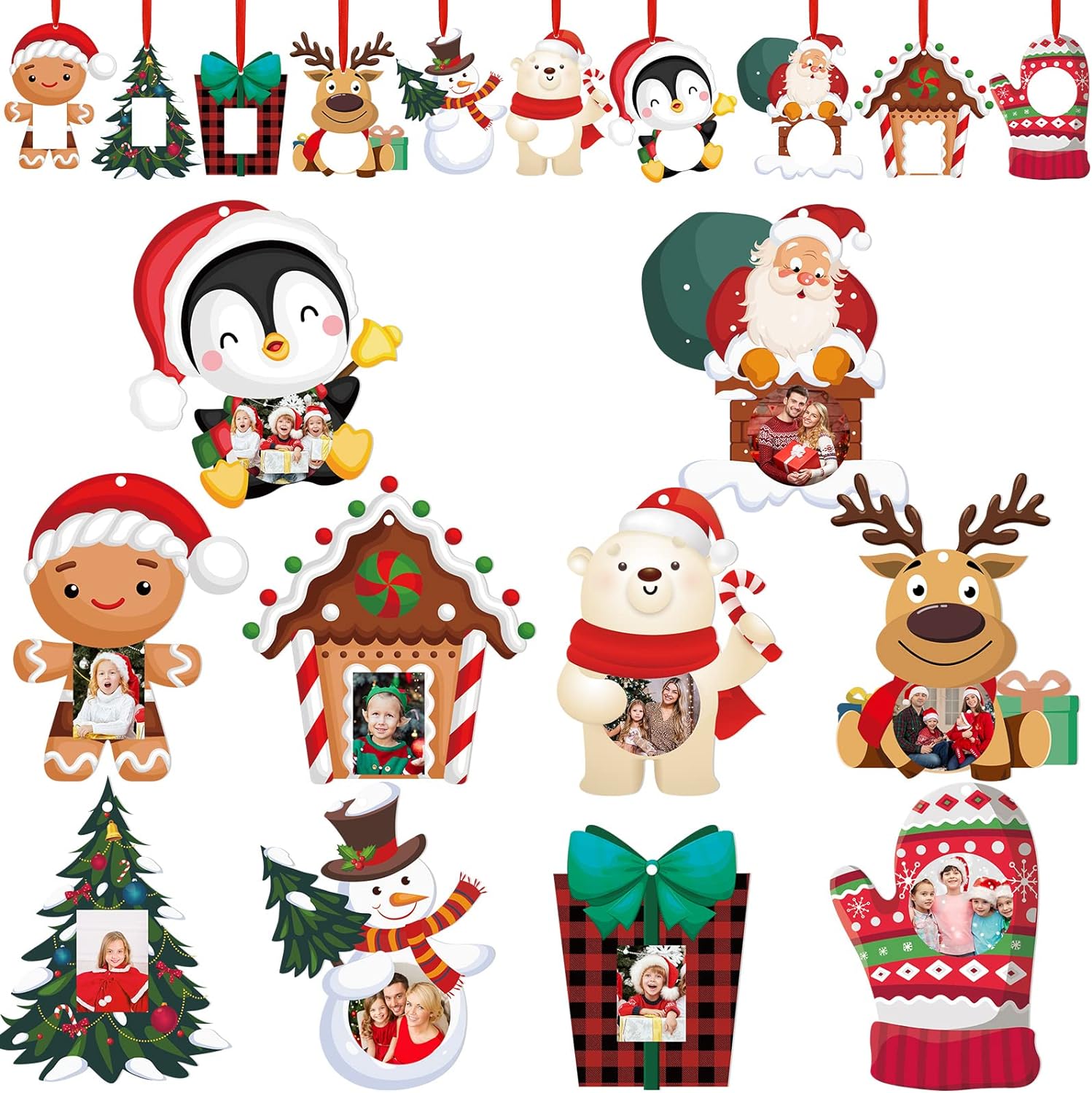 BBTO 30 Pcs Christmas Picture Frame Character Picture Frame Ornament DIY Photo Ornaments Picture Ornament Craft for Christmas Tree Kids Holiday Keepsake Xmas Party Decoration