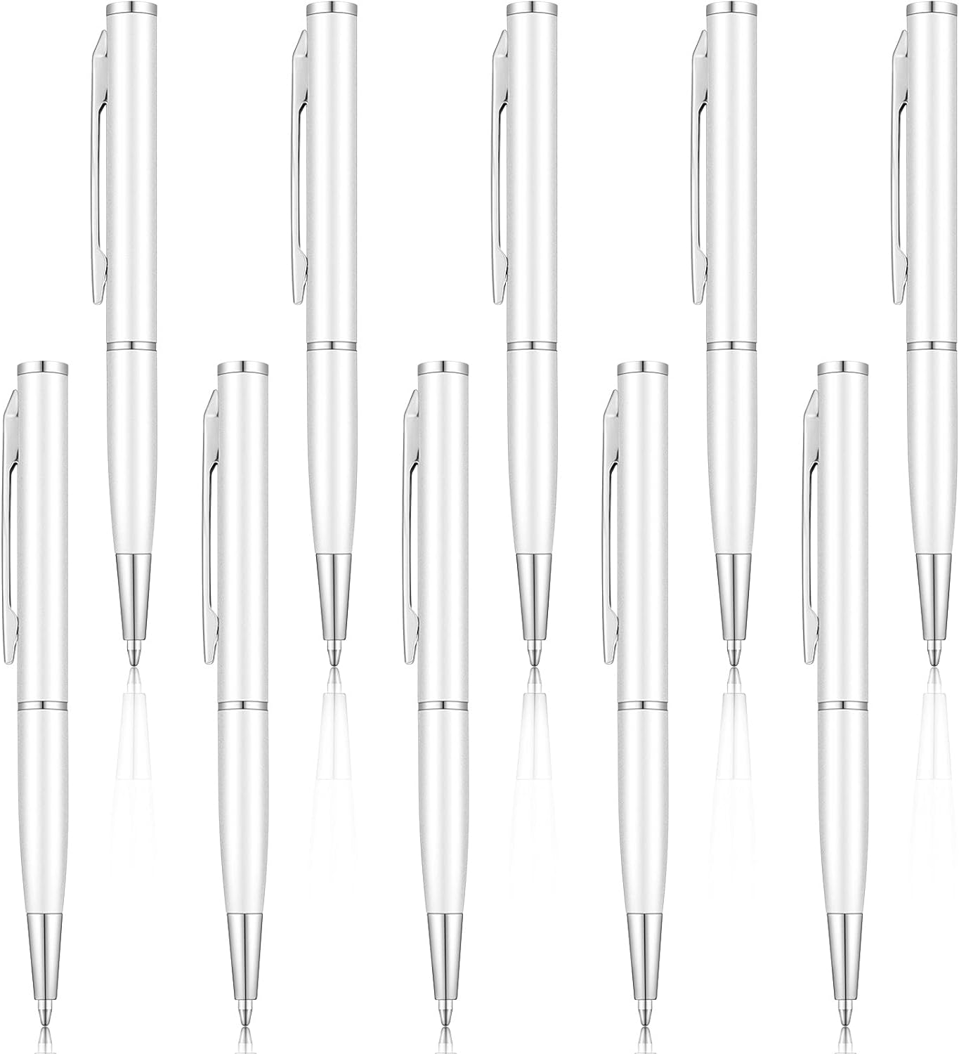 BBTO 10 Pieces Small Pens Mini Pen Metal Thin Pens Fine Wallet Pocket Metal Pen Miniature Gel Ink Pens for Signature Calligraphy Business(Silver)