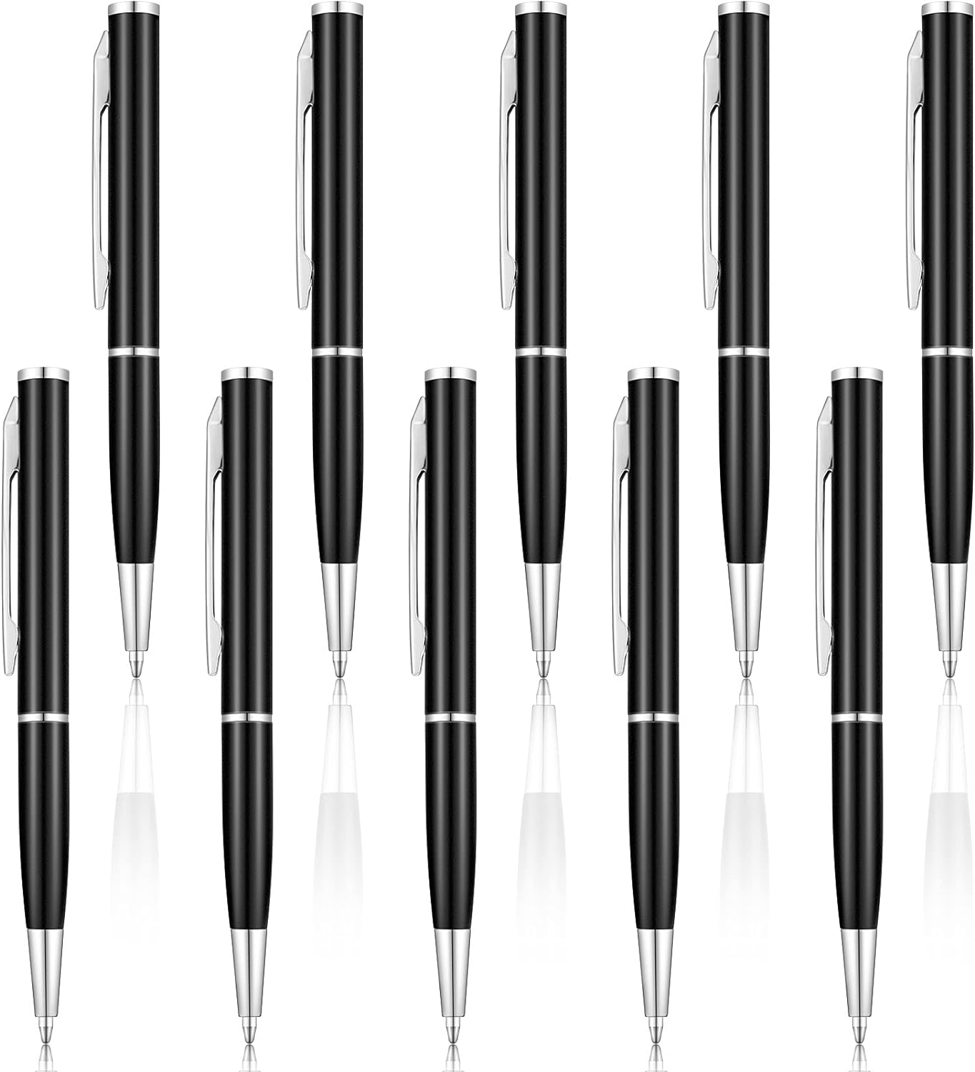 BBTO 10 Pieces Small Pens Mini Pen Metal Thin Pens Fine Wallet Pocket Metal Pen Miniature Gel Ink Pens for Signature Calligraphy Business(Black)