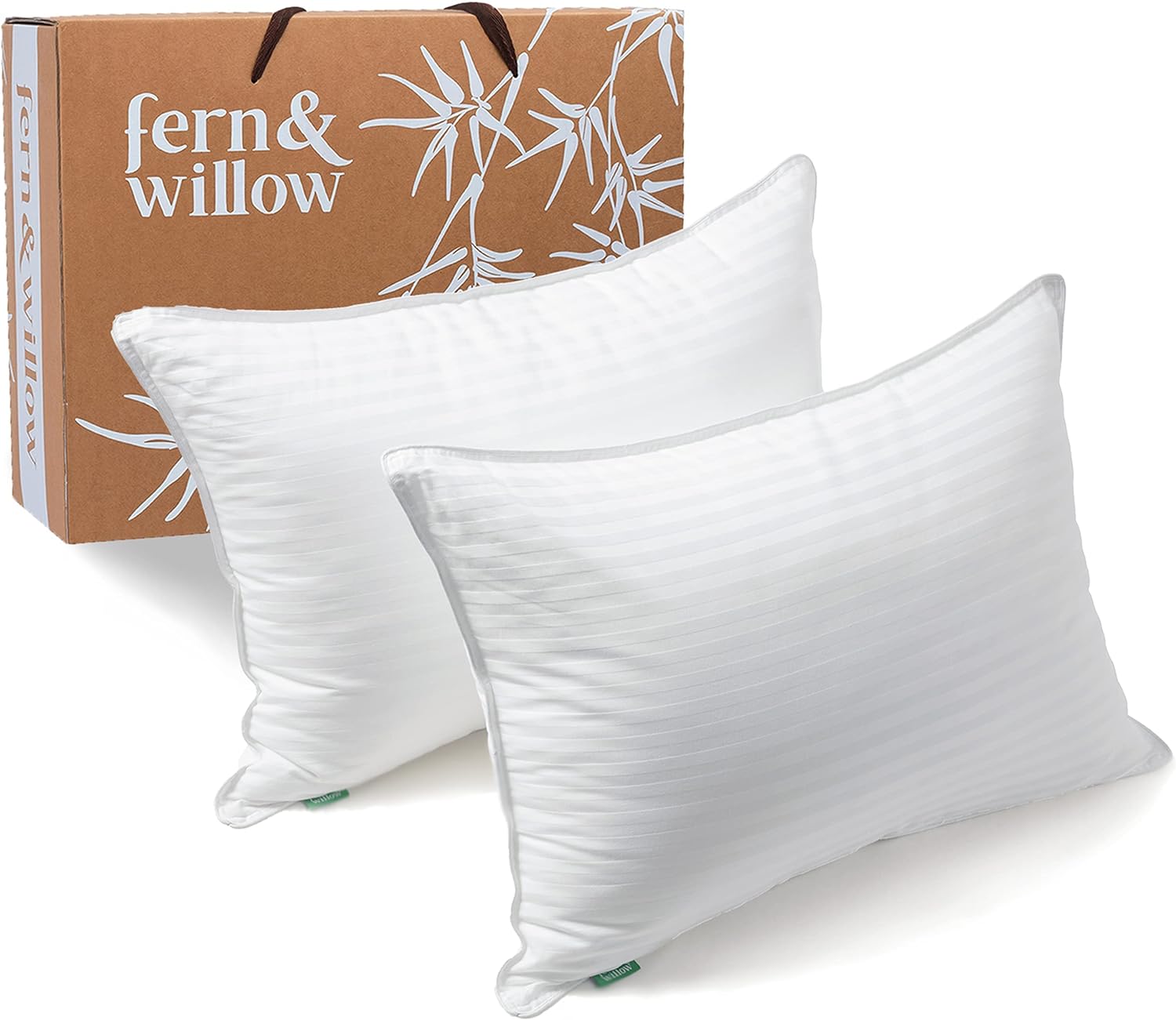 Fern and Willow Pillows for Sleeping - Set of 2 Standard Size/Kids Size Down Alternative Pillow Set w/Luxury Plush Cooling Gel for Side, Back & Stomach Sleepers