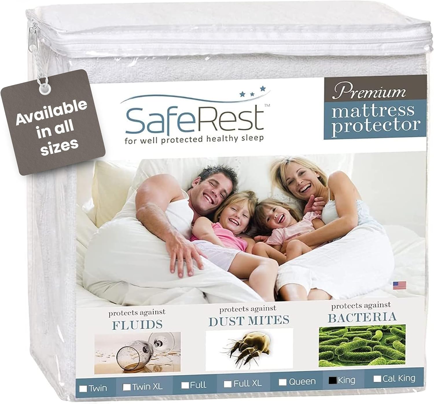 SafeRest 100% Waterproof California King Size Mattress Protector - Fitted with Stretchable Pockets - Machine Washable Cotton Mattress Cover for Bed - Bedding Airbnb Essentials for Hosts - Cal King