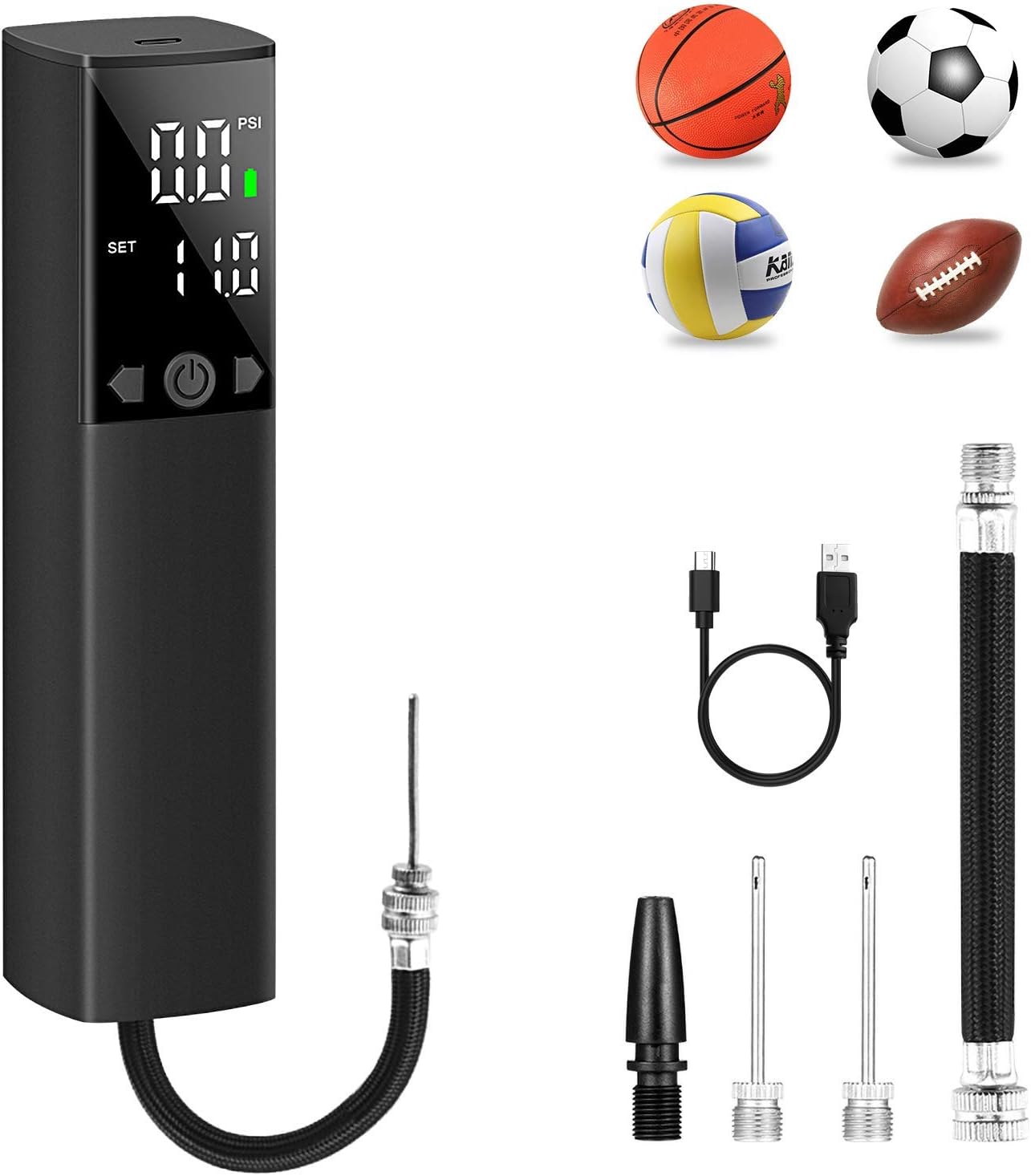 BOMPOW Accurate Electric Ball Pump, Ball Pump for Sports Balls Basketball Air Pump with LCD Display, Air Pumps for Soccer Ball Volleyball Rugby with Inflate Deflate Needles Accessories