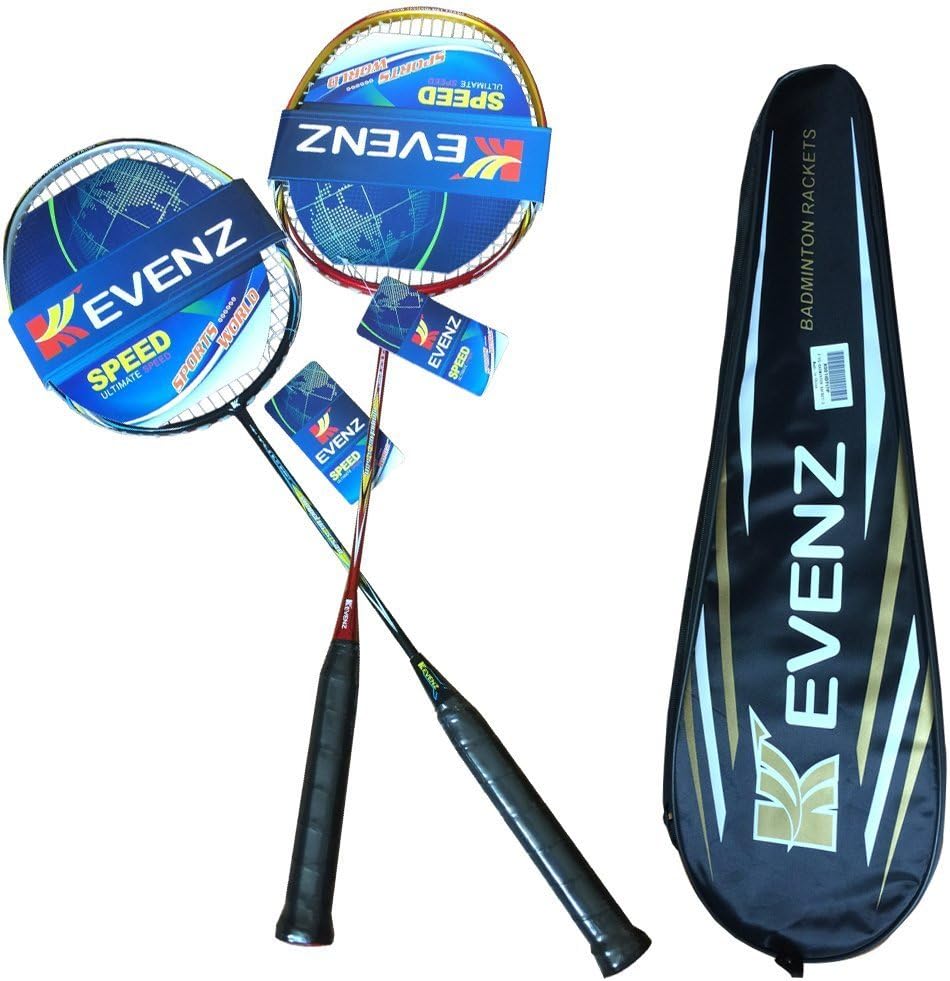 KEVENZ 2 Pack Graphite High-Grade Badminton Racquet, Professional Carbon Fiber Badminton Rackets, 1 Black and 1 Red Racket, 1 Carrying Bag