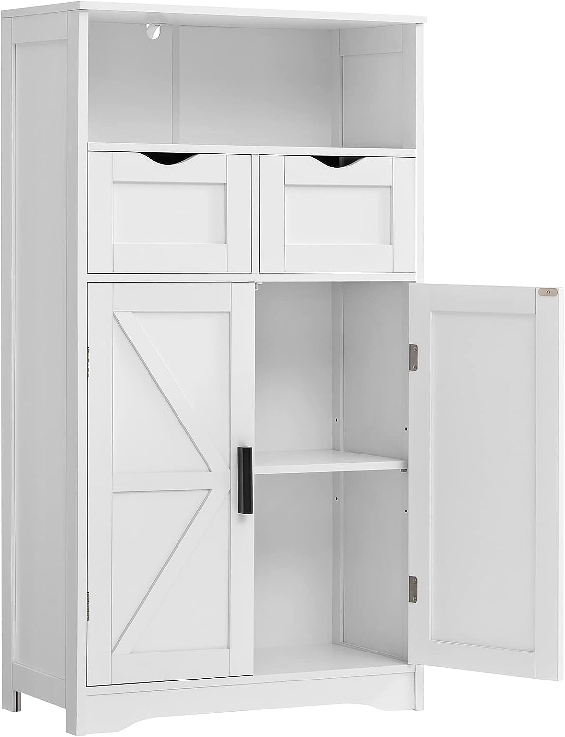 WEENFONBathroomCabinet,FloorCabinetwith2Doors&2Drawers,BathroomStorageCabinetwithAdjustableShelf,FreestandingWoodenStorageOrganizerforLivingRoom, Hallway,White