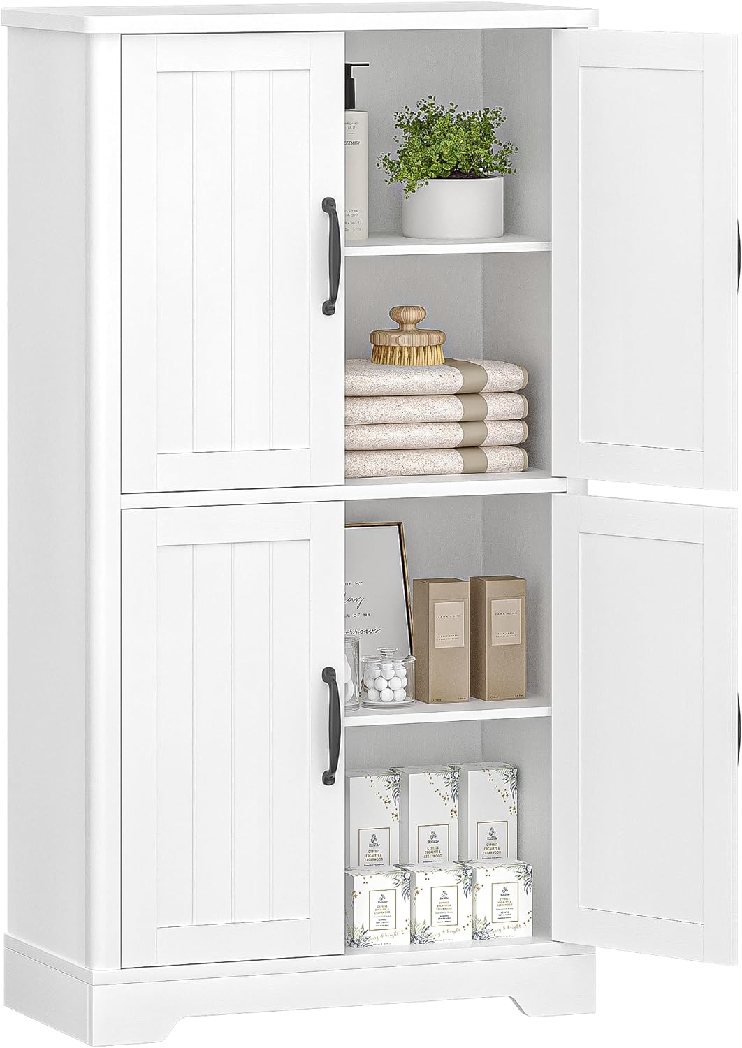 Bathroom Floor Storage Cabinet, Freestanding Cabinet with 4 Door, 2 Adjustable Shelves, Bathroom Storage Unit for Bathroom, Kitchen 11.8 x 23.6 x 43.3 Inches, Modern SC18413X