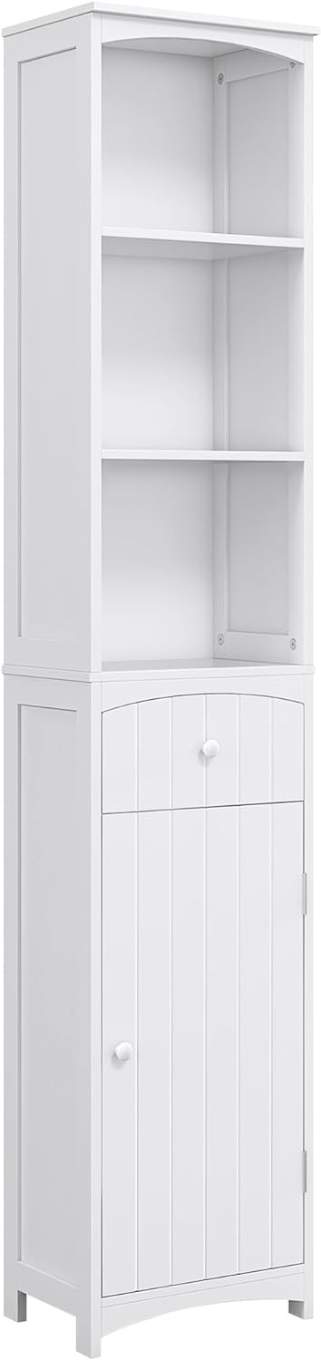 HOMCOM Bathroom Storage Cabinet, Free Standing Bathroom Storage Unit, Tall Linen Tower with 3-Tier Shelves and Drawer, White