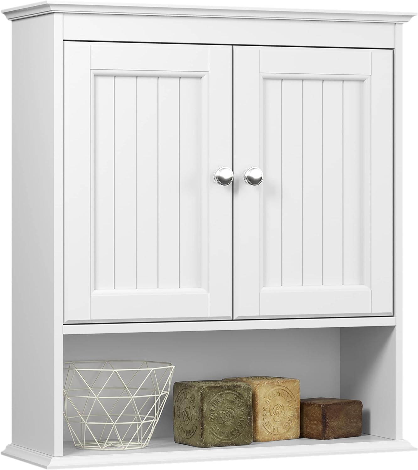 Spirich Bathroom Cabinet Wall Mounted with Doors, Wood Hanging Cabinet with Doors and Shelves Over The Toilet, Bathroom Wall Cabinet White