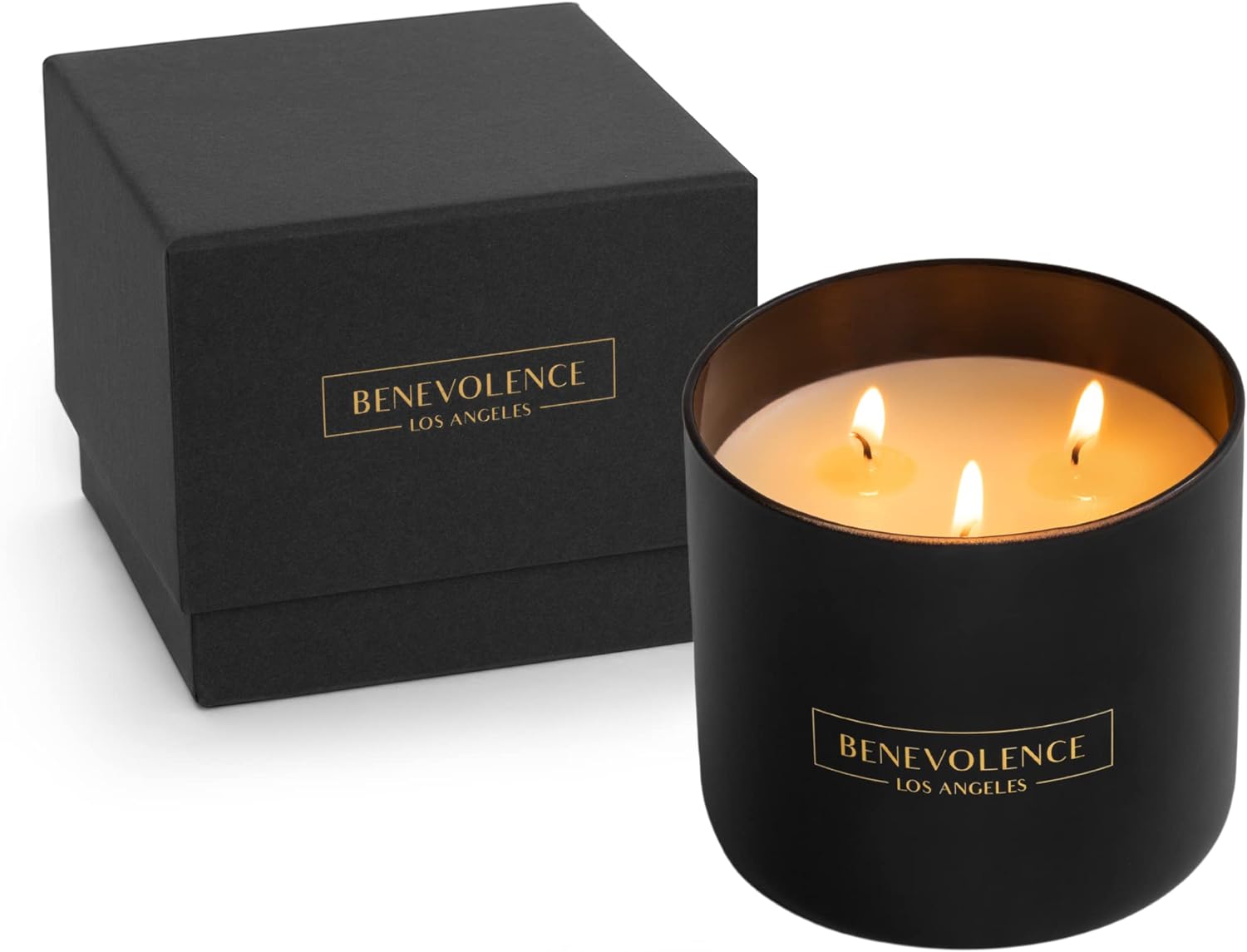 Benevolence LA 3 Wick Candle | Rose & Sandalwood Large| 14.5 Oz Valentine Candles, Manly Candles for Men, Scented Candles for Home Scented | 45 Hour Burn Long Lasting Sandalwood Candles for Women