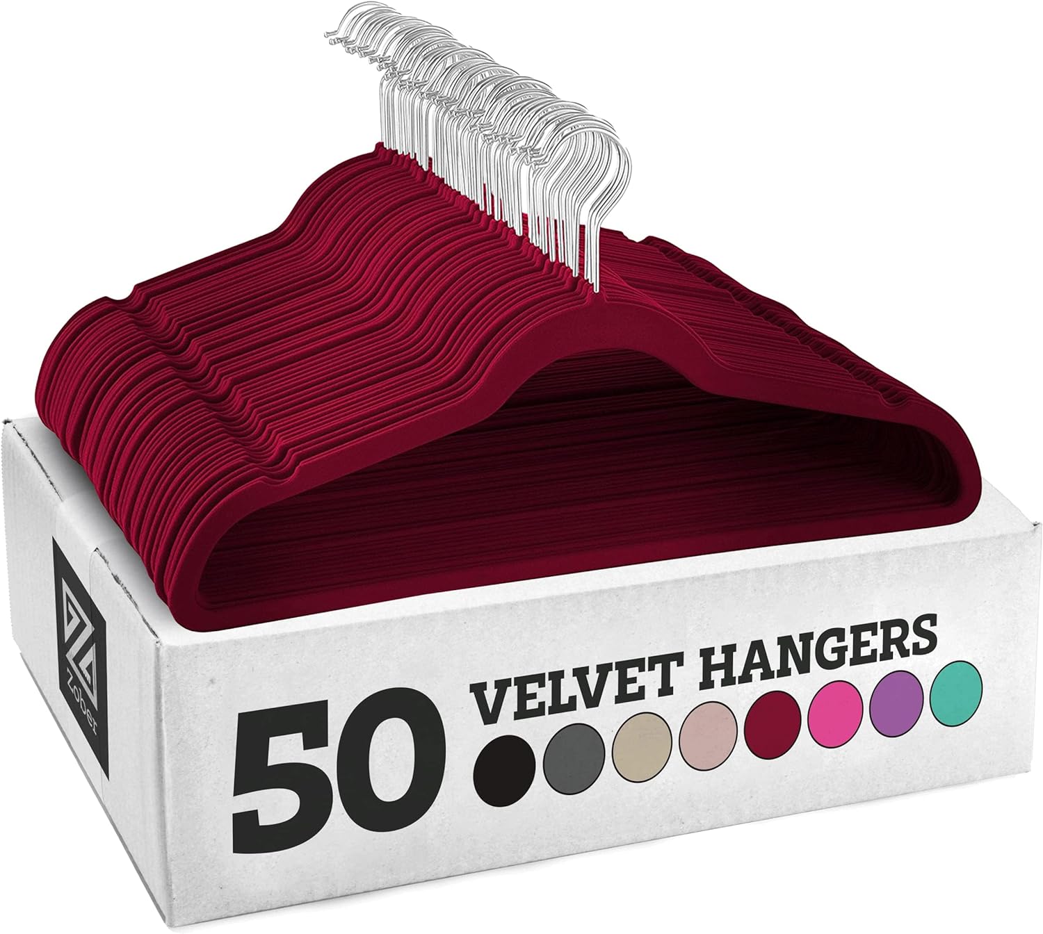 Zober Velvet Hangers 50 Pack - Heavy Duty Burgundy Hangers for Coats, Pants & Dress Clothes - Non Slip Clothes Hanger Set - Space Saving Felt Hangers for Clothing