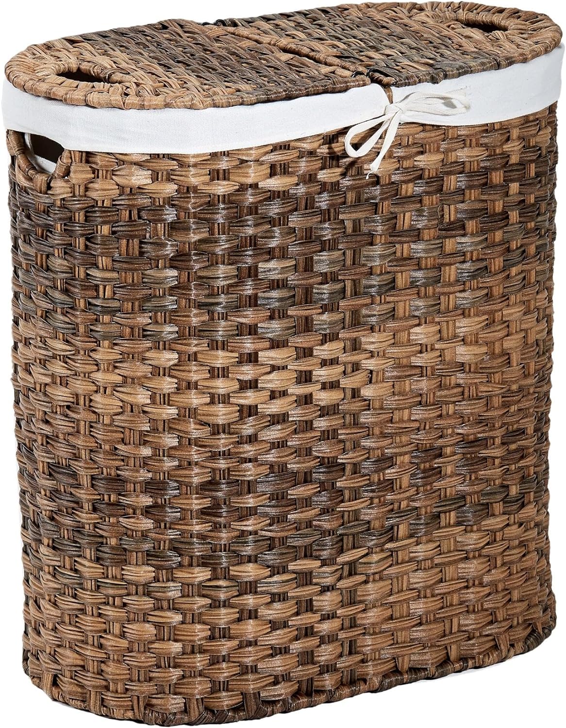 Seville Classics Premium Handwoven Portable Laundry Bin Basket with Carrying Handles, Household Storage for Clothes, Linens, Sheets, Toys, Mocha Brown, Oval Hamper