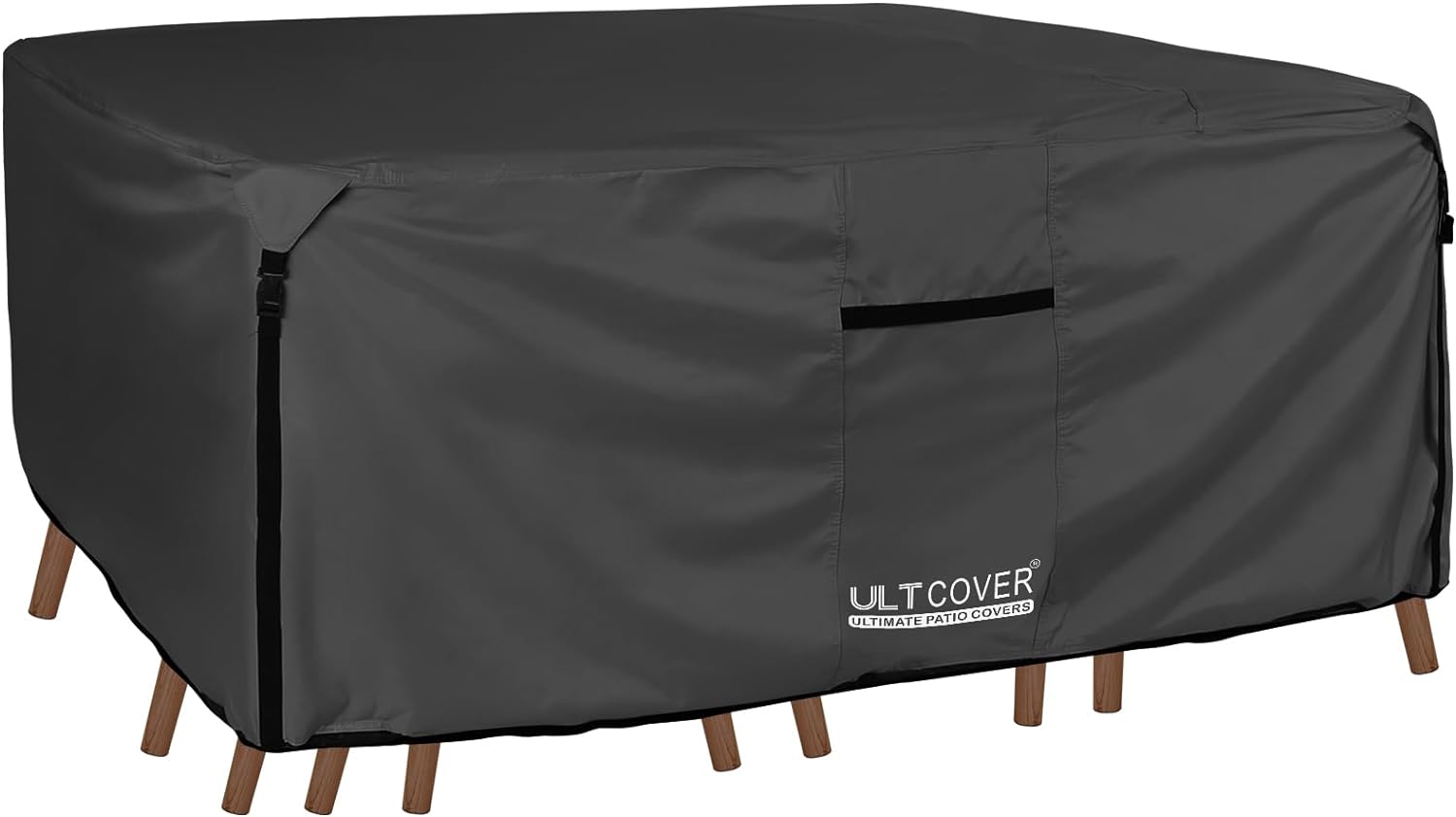 ULTCOVER 600D Tough Canvas Durable Rectangular Patio Table and Chair Cover - Waterproof Outdoor General Purpose Furniture Covers 136 x 74 inch, Black