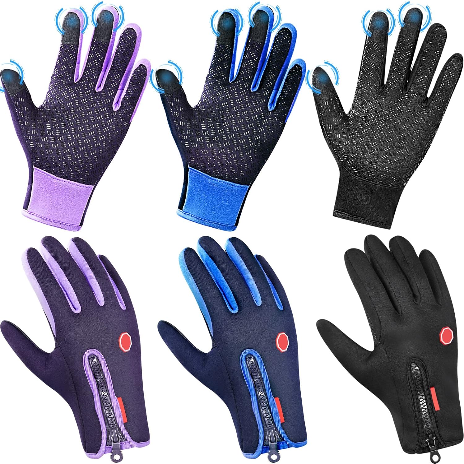 3 Pairs Outdoor Winter Touchscreen Gloves Windproof Waterproof Gloves Thermal Glove for Running Hiking Climbing for Men Women