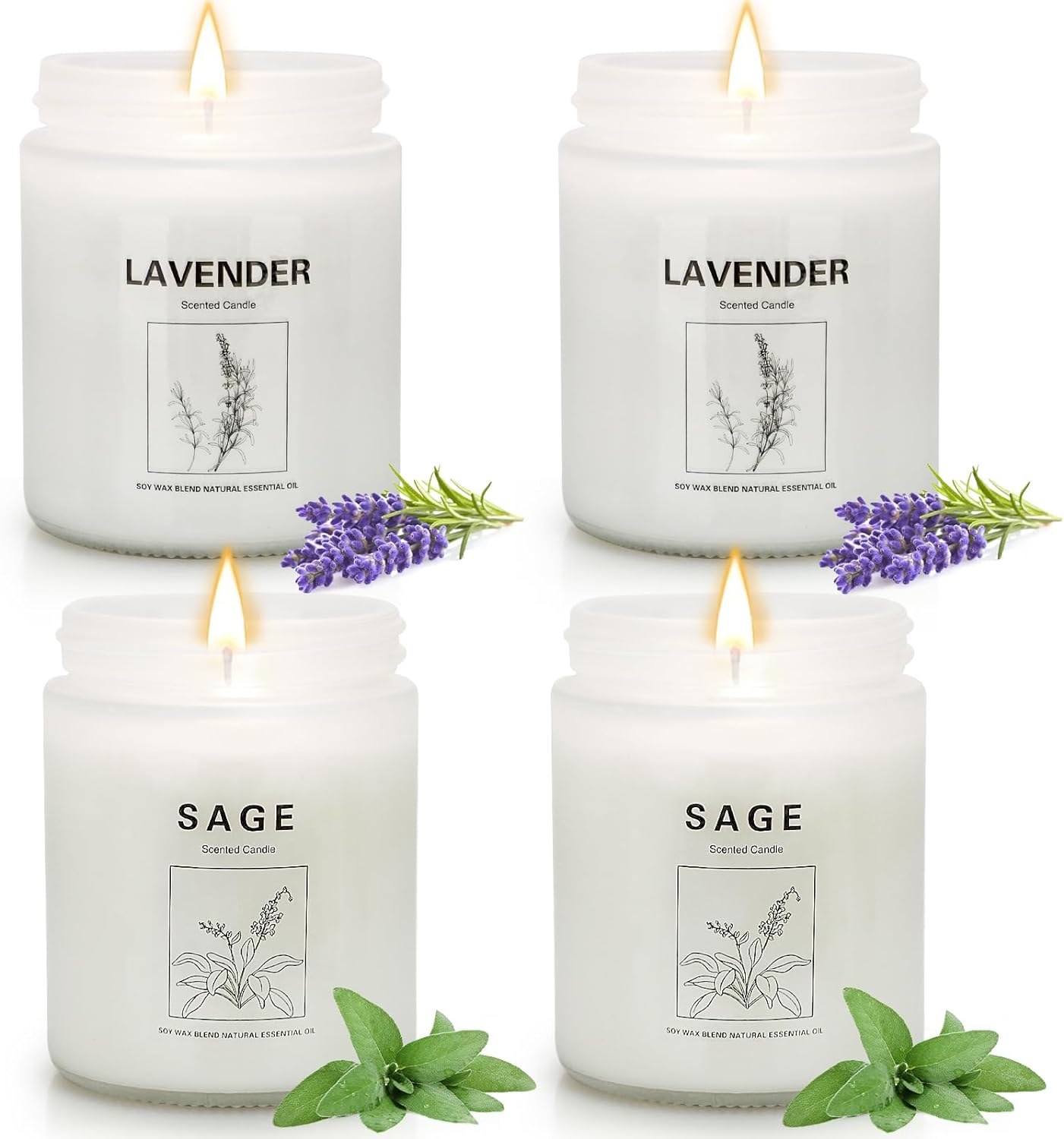 4 Pack Candles for Home Scented, Lavender Scented Candles 28 Oz Sage Candles for Cleansing House Negative Energy 200 Hour Long Lasting Aromatherapy Candles Gifts for Women Christmas Birthday