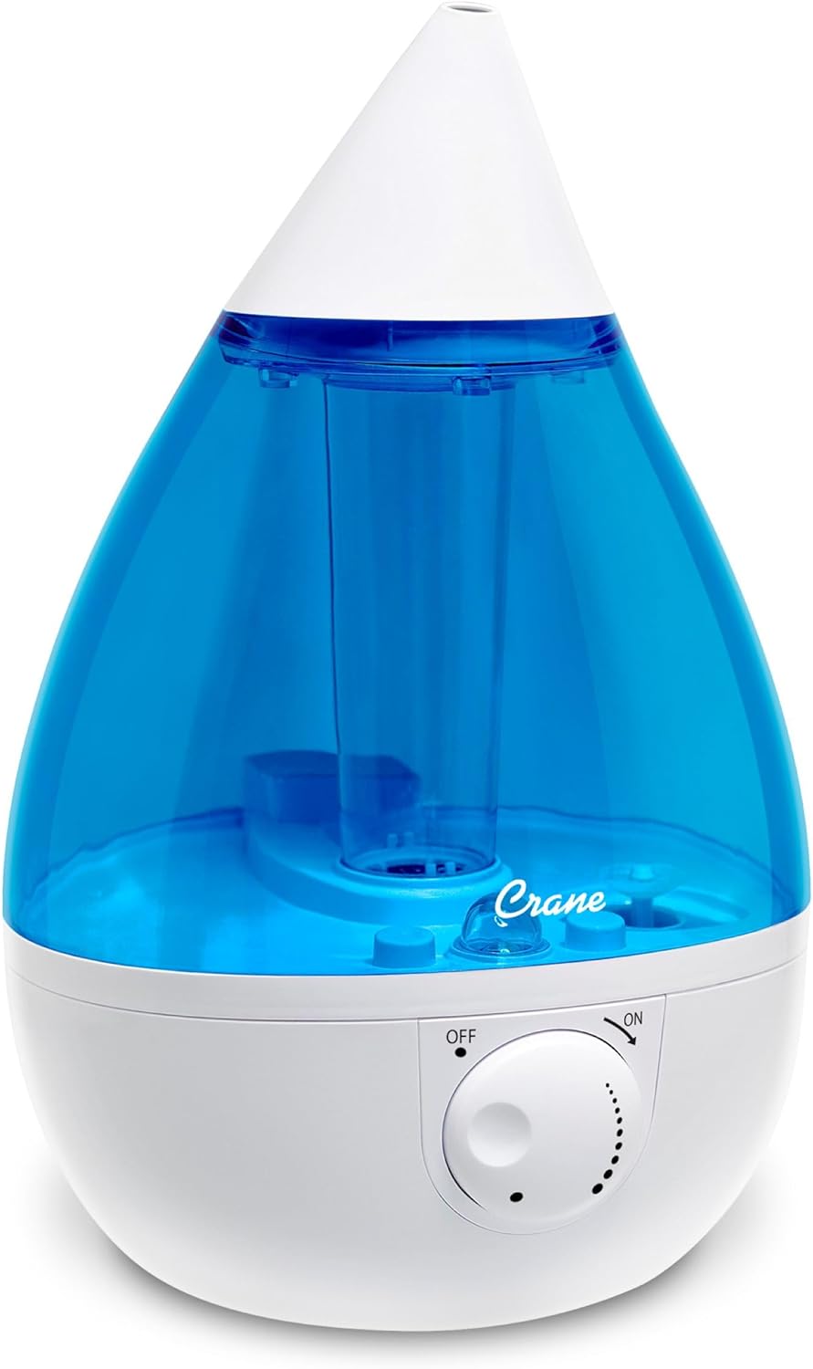 Crane Ultrasonic Cool Mist Humidifier for Bedroom, Baby Nursery, Kids Room, Plants, or Office, Large 1 Gallon Tank, Filter Optional, Blue and White