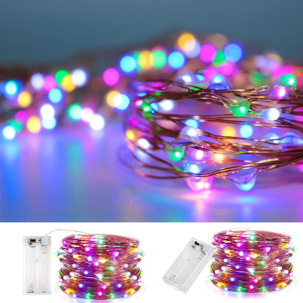 String Lights, Waterproof LED String Lights,2 Pack 20ft 60 LED Festival Decorations Crafting Battery Powered Copper Wire Starry Fairy Lights (Multicolor)