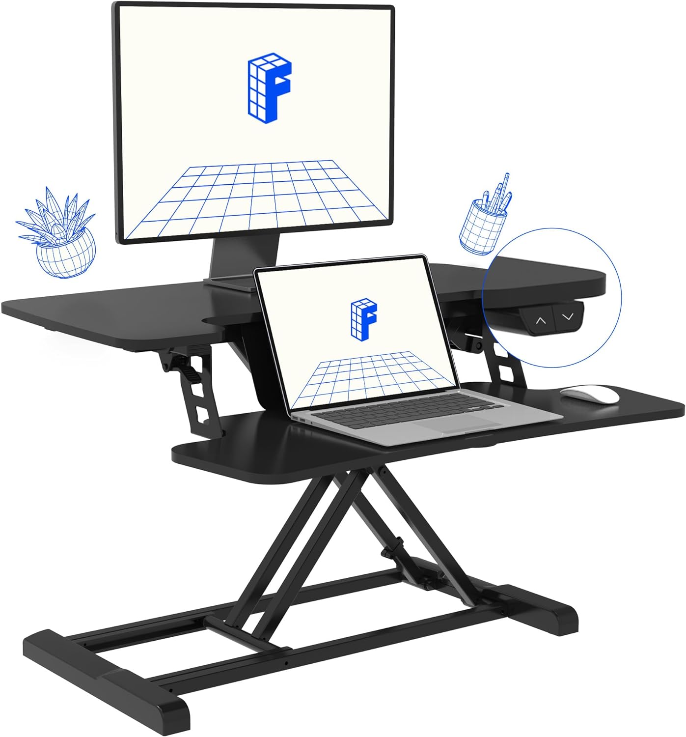 FLEXISPOT Motorized Standing Desk Converter 32 Black Electric Height Adjustable Stand up Desk Riser with Quick Release Keyboard Tray