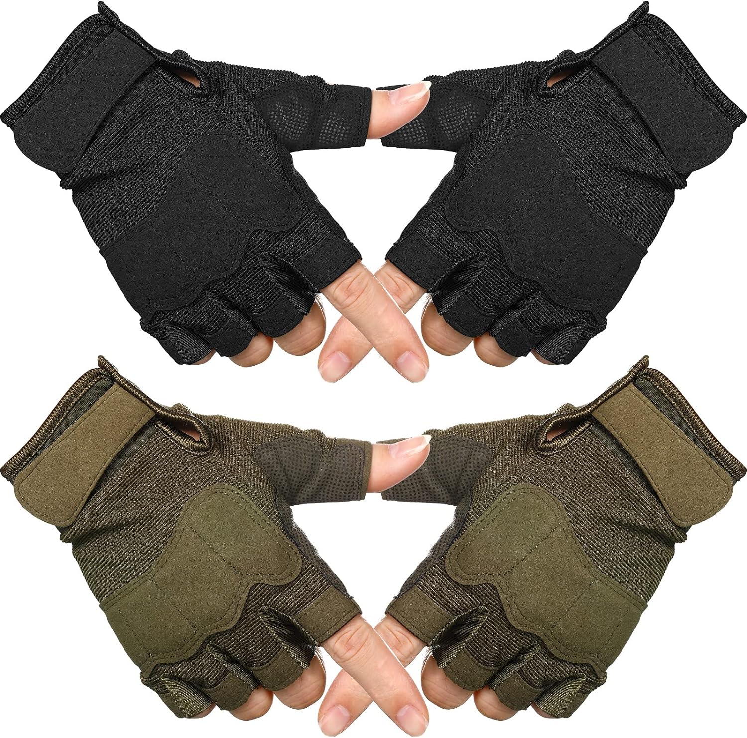 Zhanmai 2 Pairs Men Gloves Fingerless Gloves Outdoor Workout Half Finger Sport Gloves Cycling Hiking Gloves