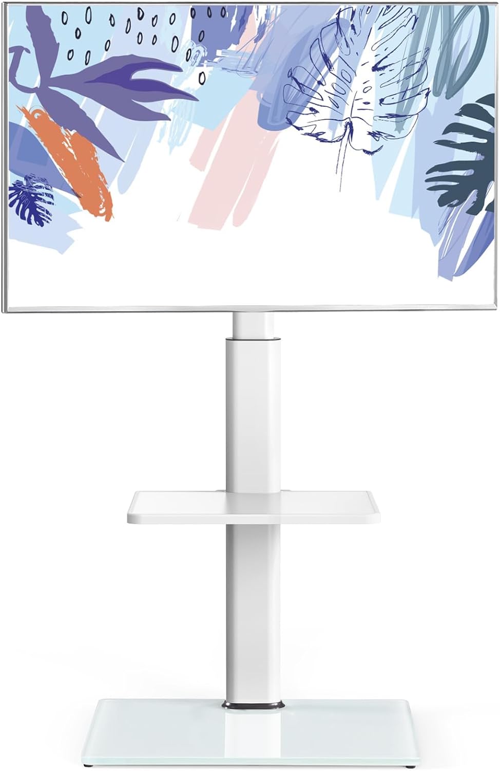 FITUEYES Universal TV Stand for 32 39 40 43 49 50 55 60 Inch TVs, TV Floor Stand with Swivel Mount, Max Holds 66lbs, White Glass Base, Height Adjustable, Perfect for Corner & Bedroom